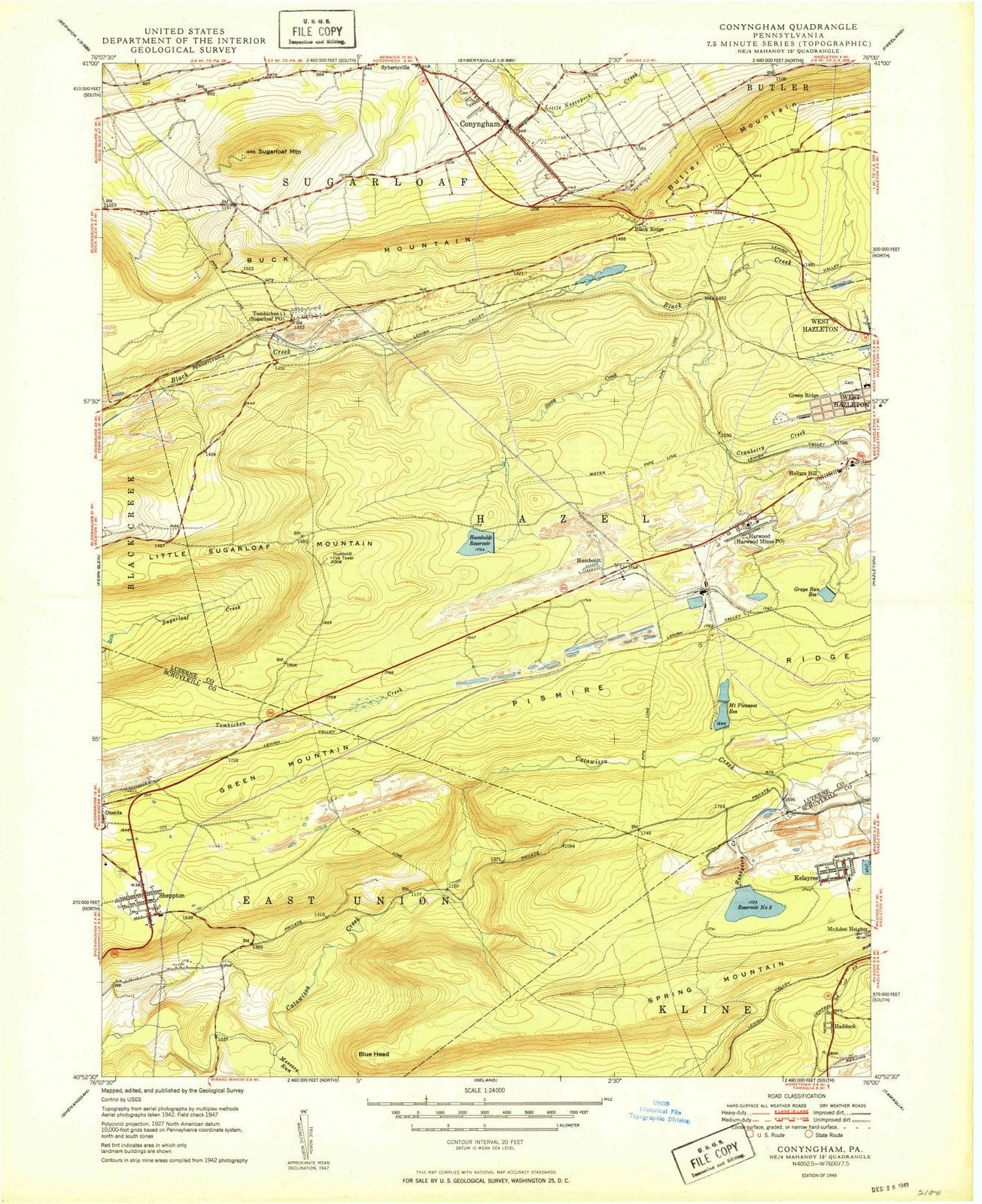 1949 Conyngham, PA - Pennsylvania - USGS Topographic Map