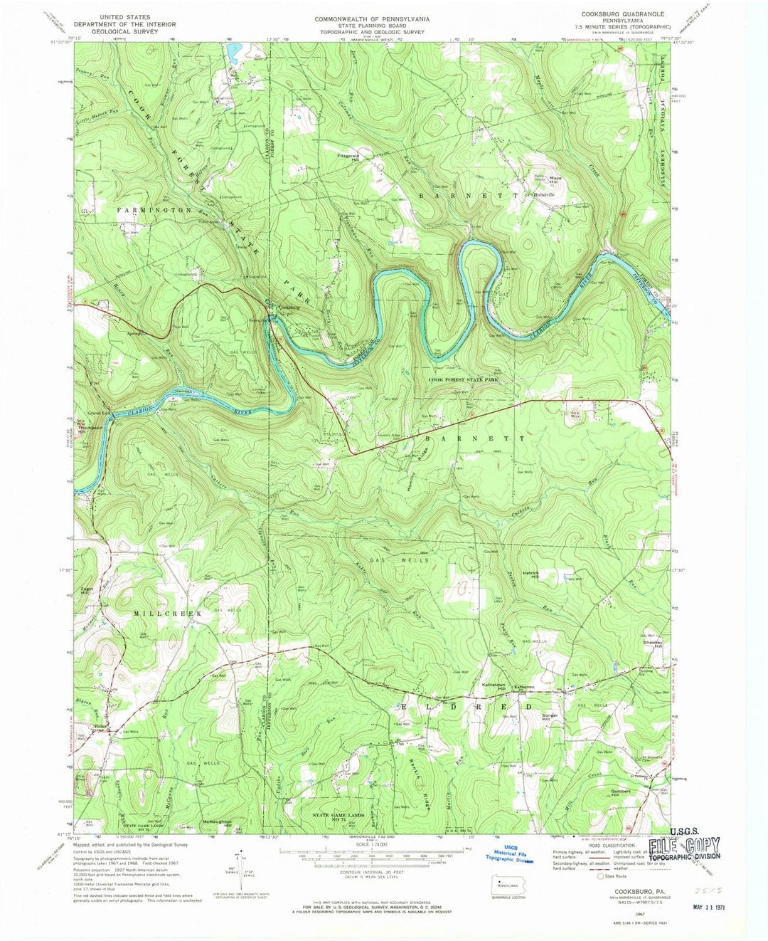 1967 Cooksburg, PA - Pennsylvania - USGS Topographic Map