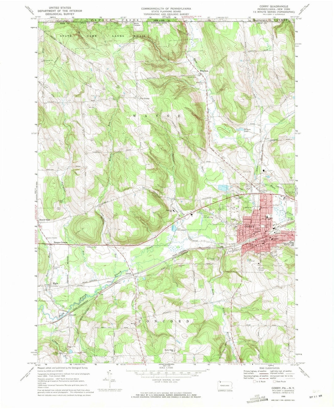 1968 Corry, PA - Pennsylvania - USGS Topographic Map