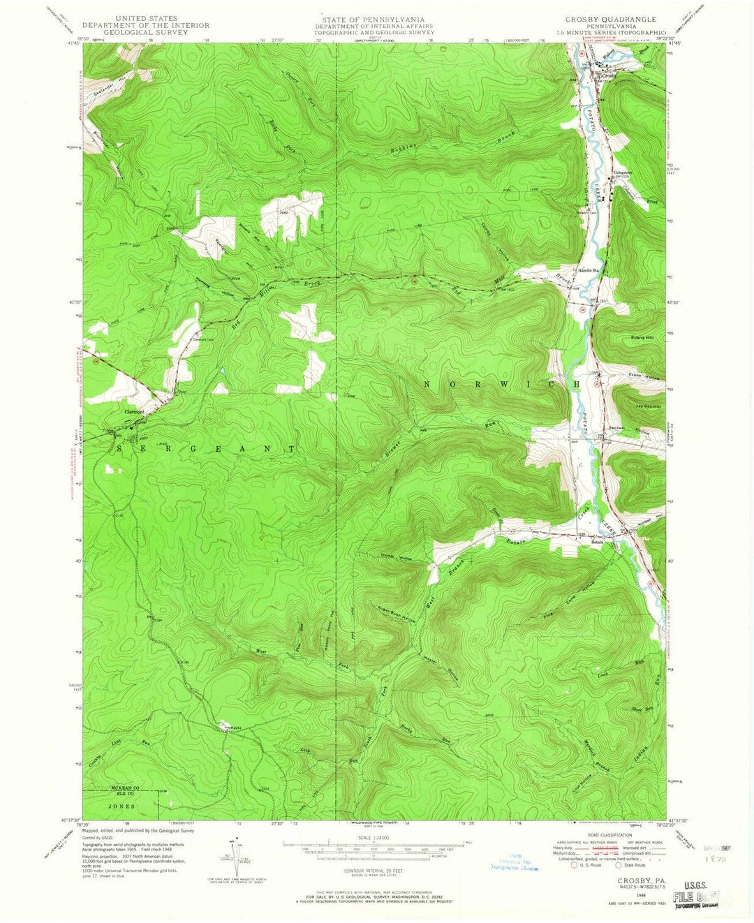 1948 Crosby, PA - Pennsylvania - USGS Topographic Map