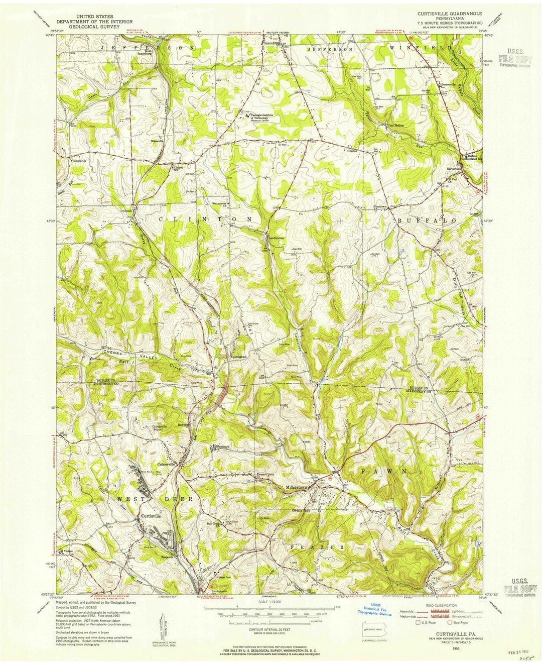 1953 Curtisville, PA - Pennsylvania - USGS Topographic Map