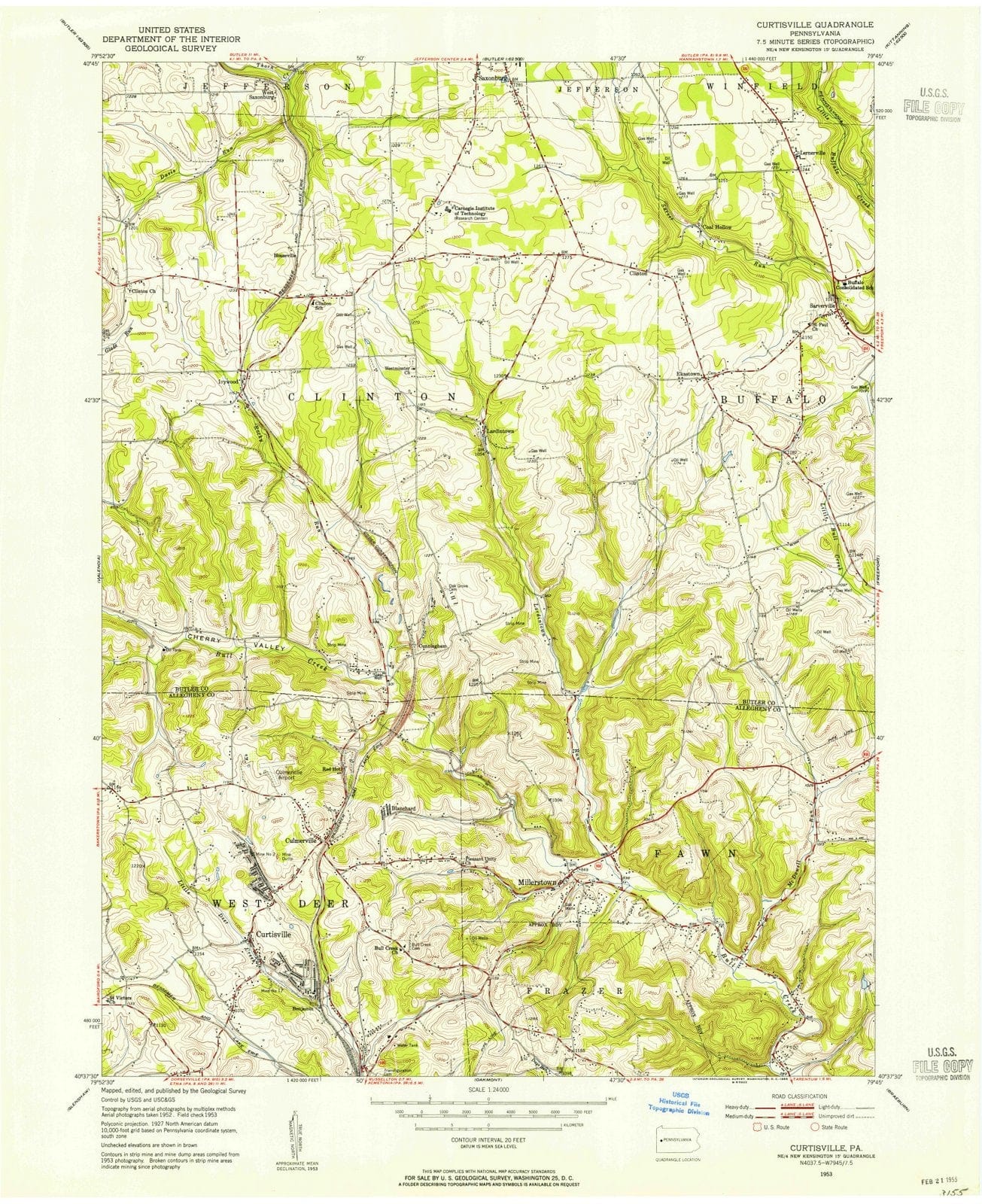 1953 Curtisville, PA - Pennsylvania - USGS Topographic Map
