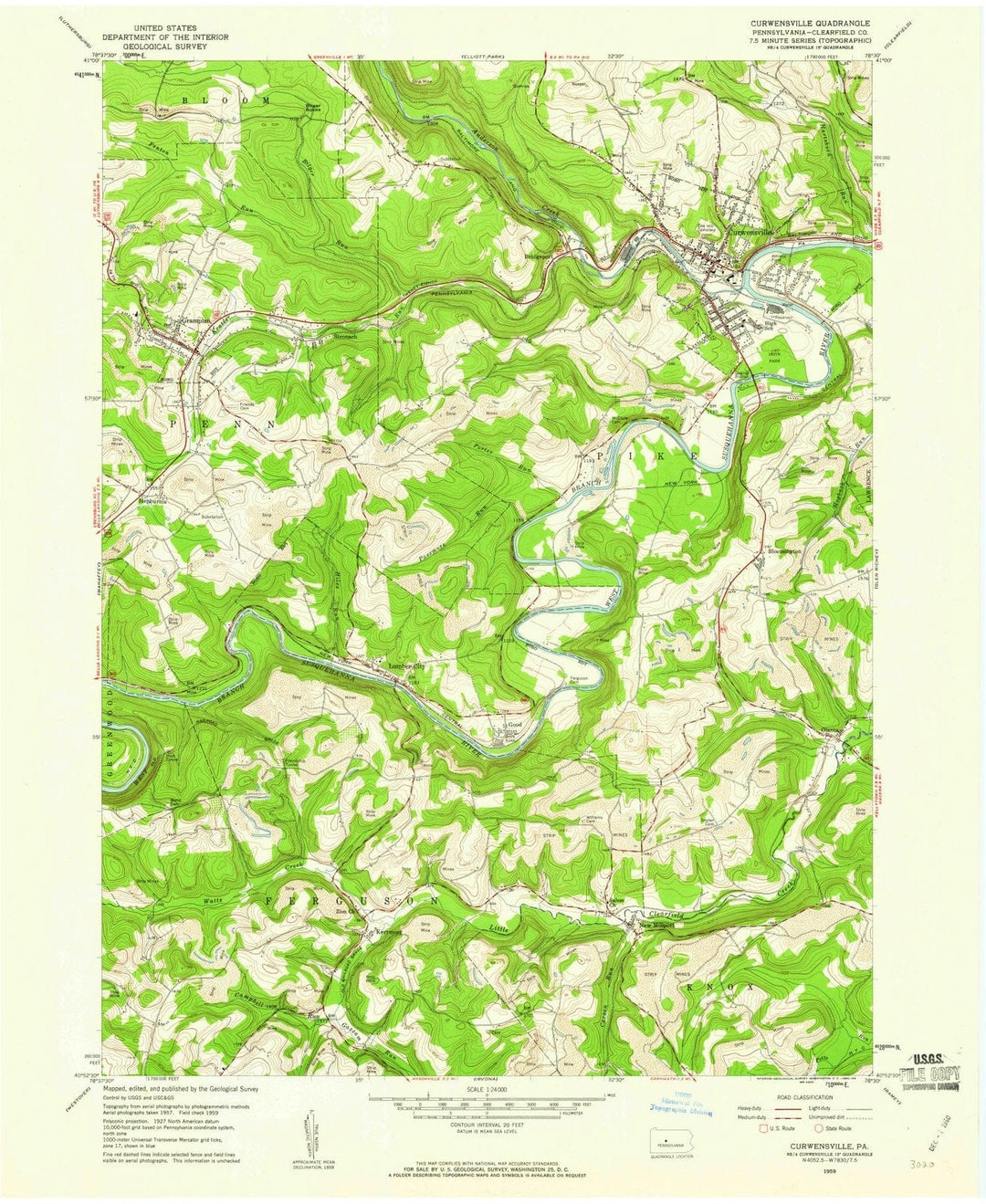 1959 Curwensville, PA - Pennsylvania - USGS Topographic Map