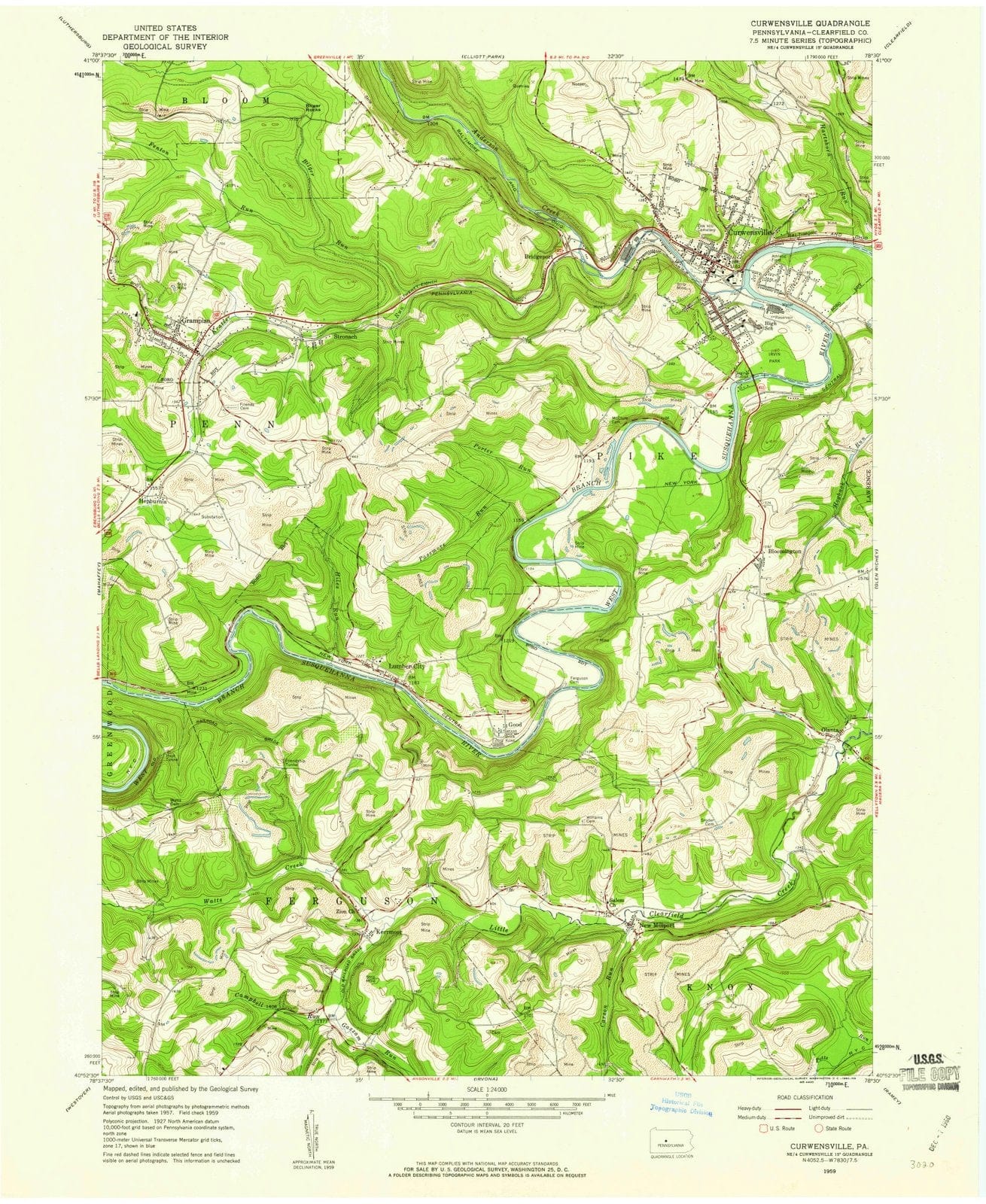 1959 Curwensville, PA - Pennsylvania - USGS Topographic Map