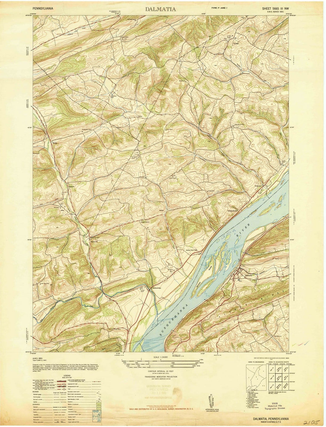 1947 Dalmatia, PA - Pennsylvania - USGS Topographic Map