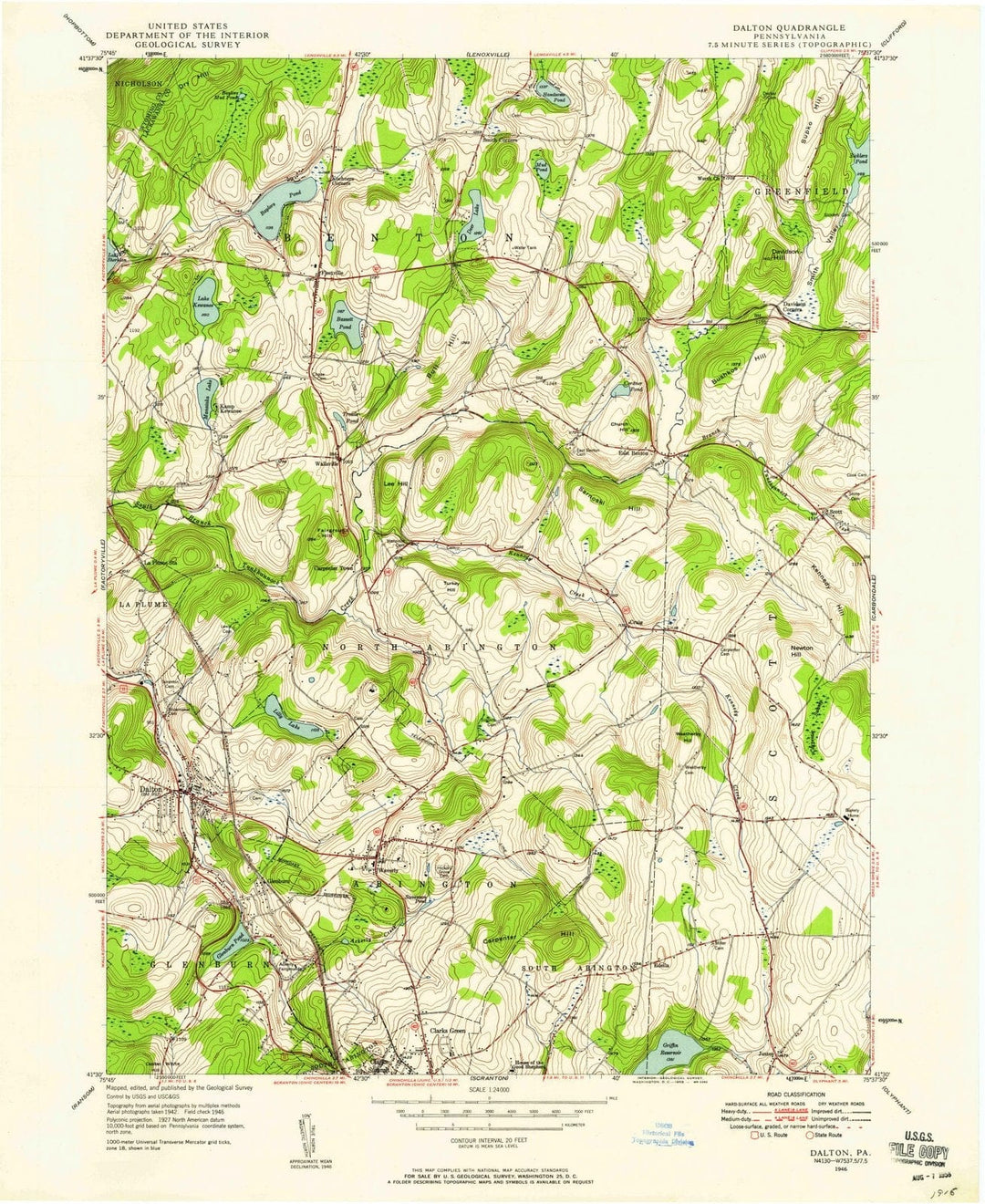 1946 Dalton, PA - Pennsylvania - USGS Topographic Map