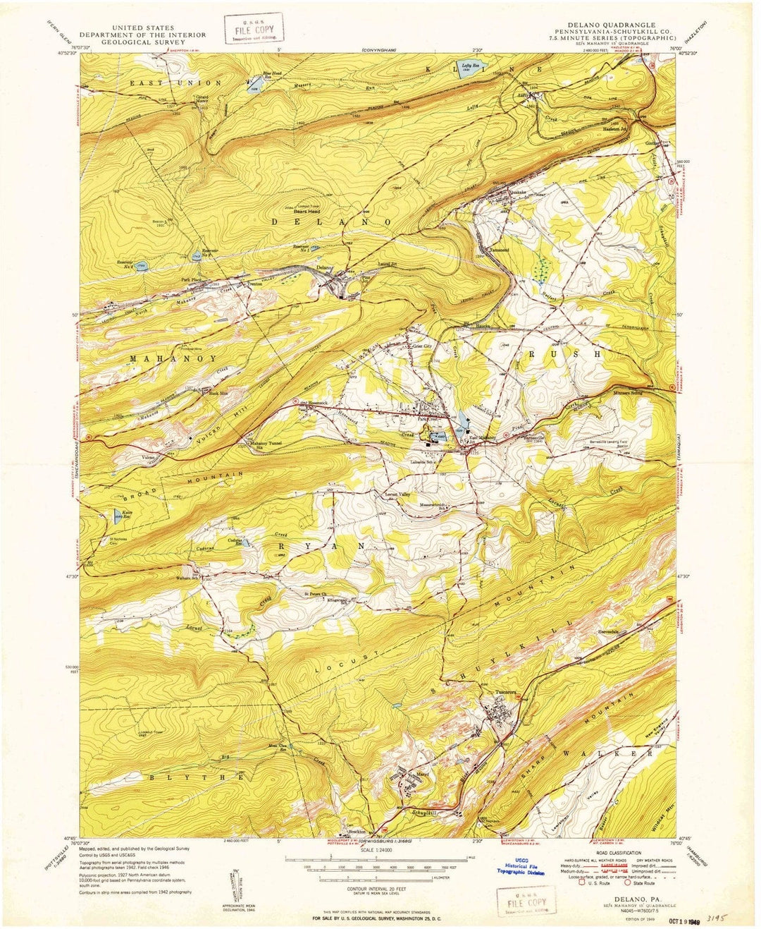 1949 Delano, PA - Pennsylvania - USGS Topographic Map