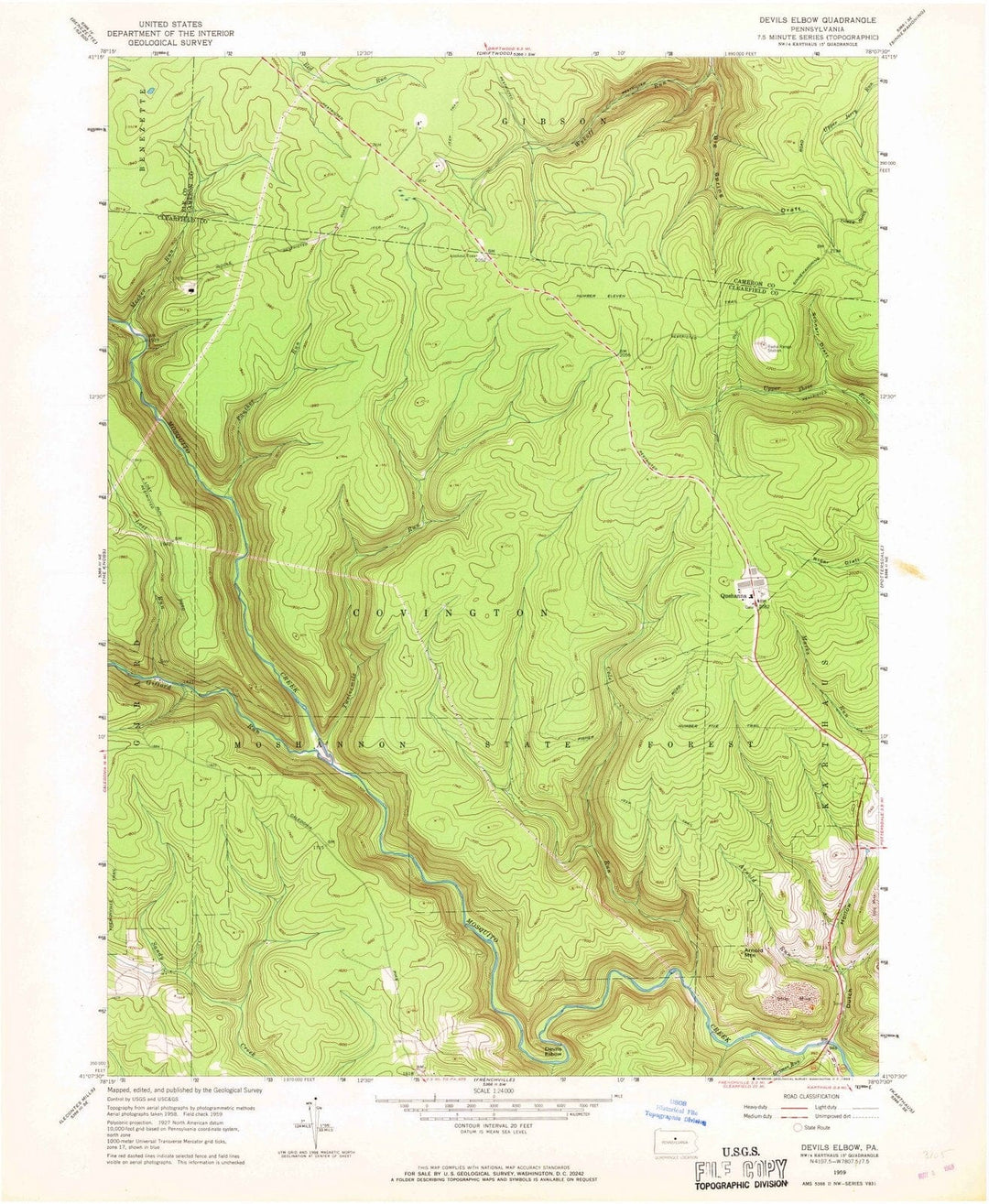 1959 Devils Elbow, PA - Pennsylvania - USGS Topographic Map