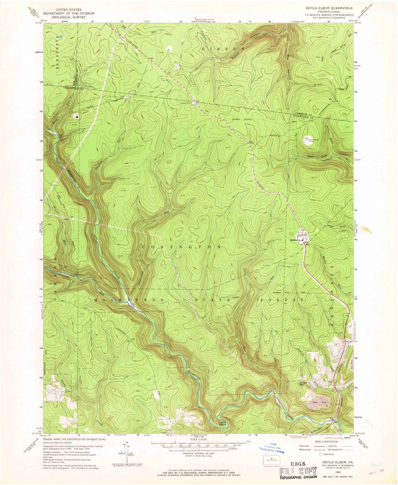 1959 Devils Elbow, PA - Pennsylvania - USGS Topographic Map