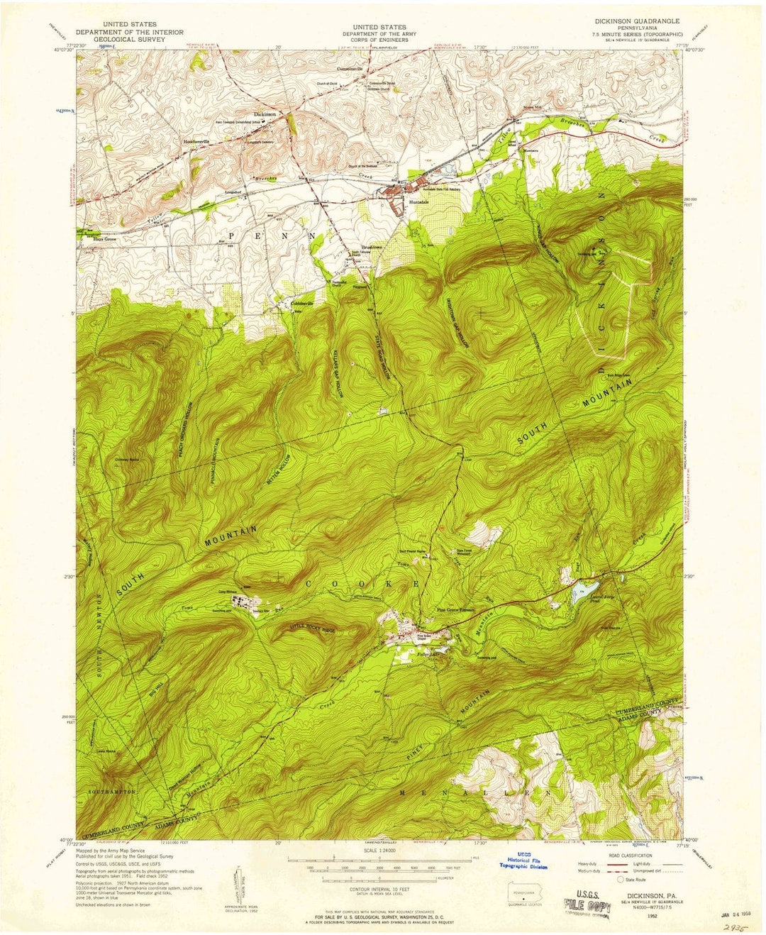 1952 Dickinson, PA - Pennsylvania - USGS Topographic Map