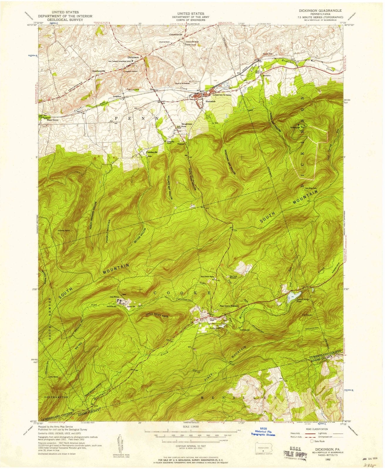 1952 Dickinson, PA - Pennsylvania - USGS Topographic Map