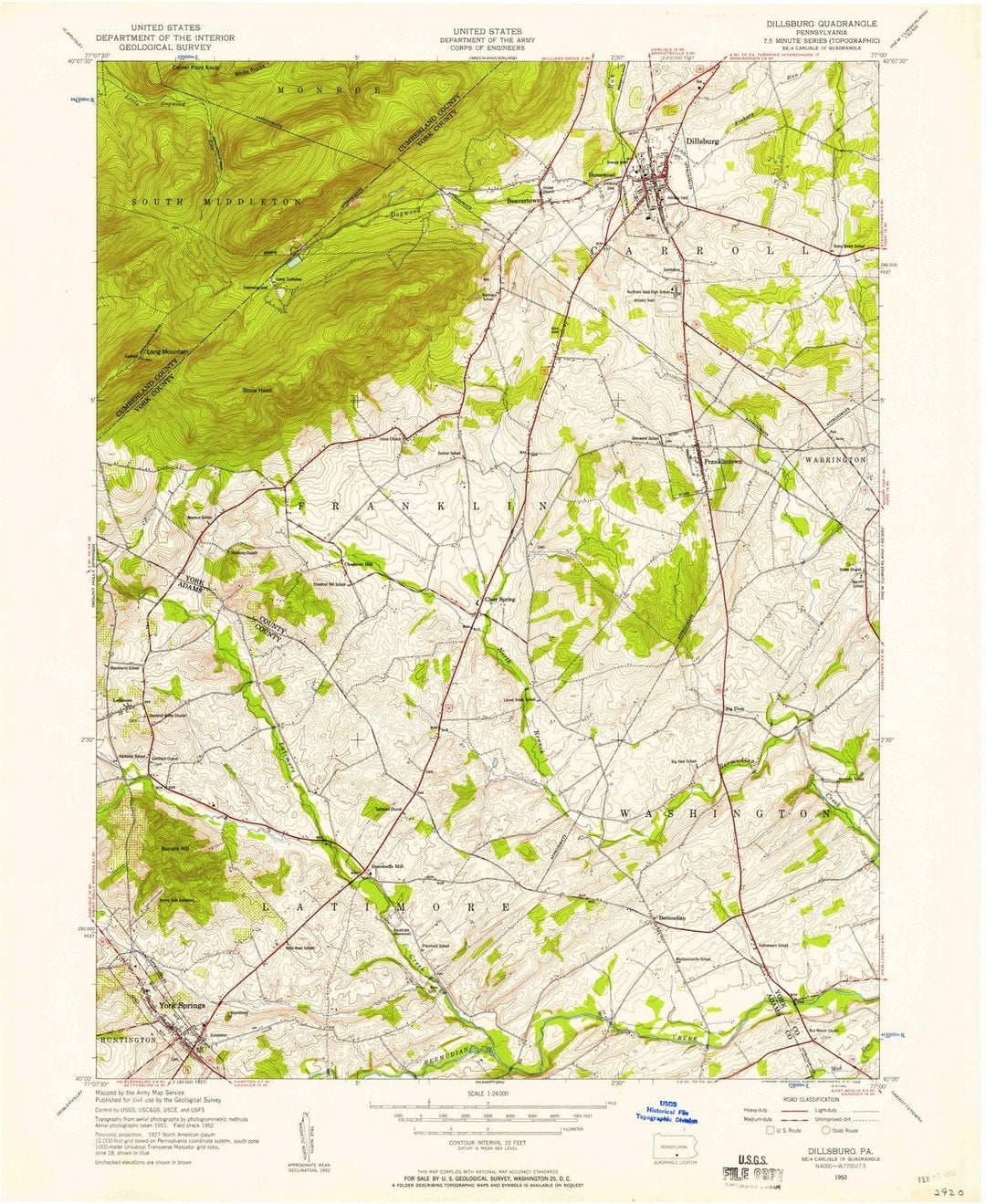 1952 Dillsburg, PA - Pennsylvania - USGS Topographic Map