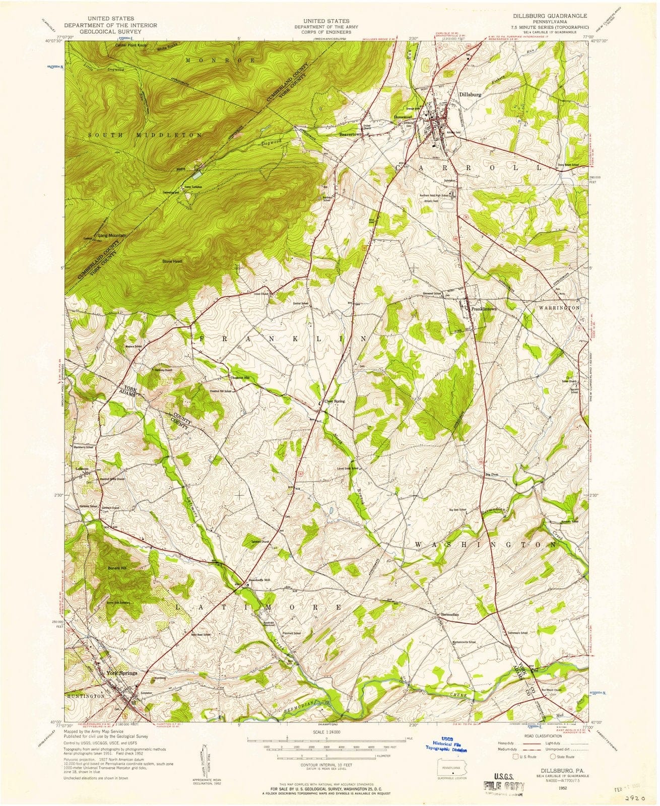 1952 Dillsburg, PA - Pennsylvania - USGS Topographic Map