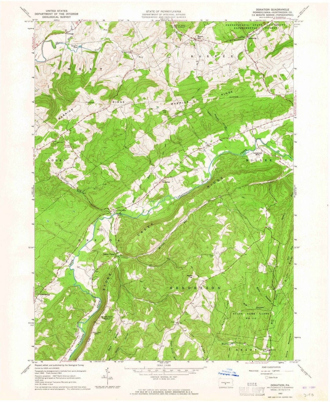 1963 Donation, PA - Pennsylvania - USGS Topographic Map
