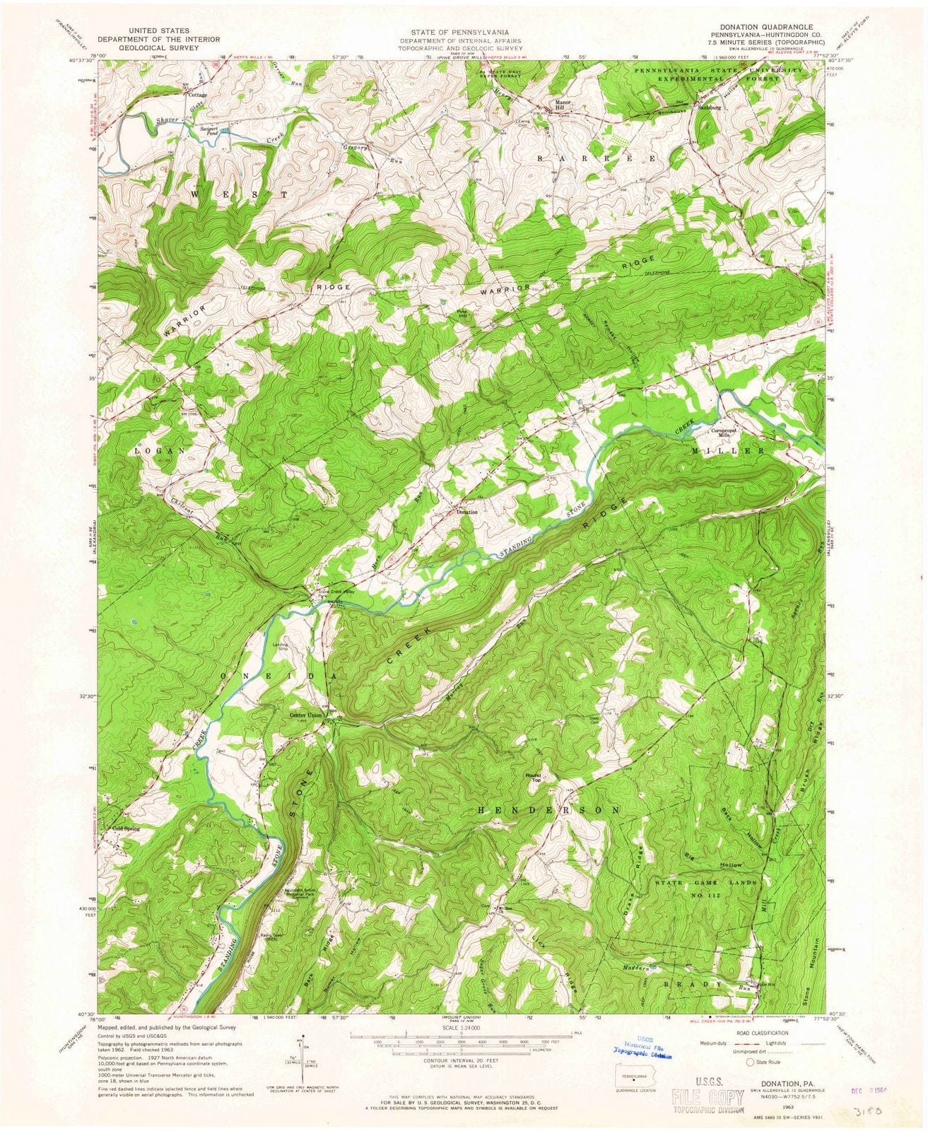 1963 Donation, PA - Pennsylvania - USGS Topographic Map
