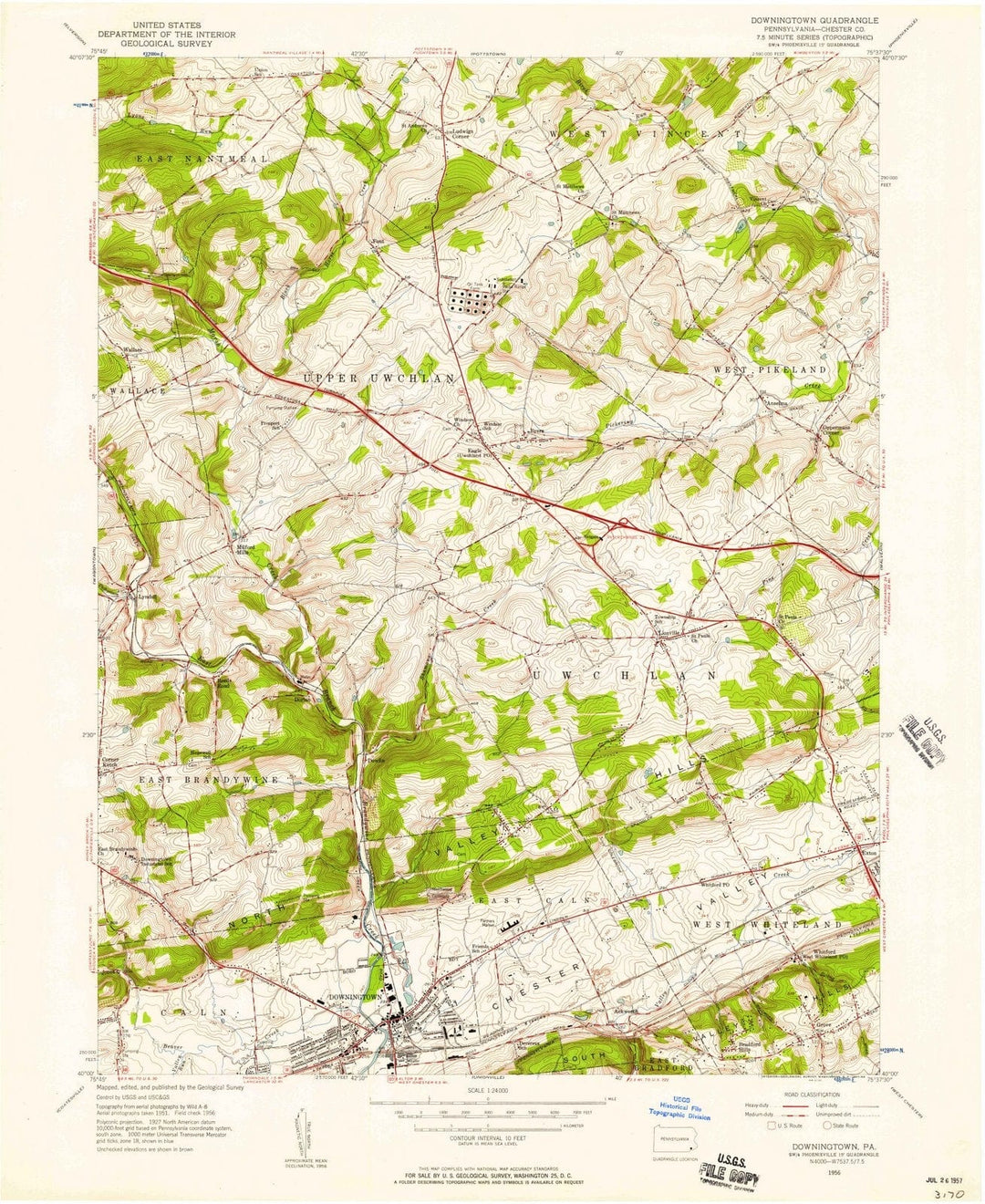 1956 Downingtown, PA - Pennsylvania - USGS Topographic Map