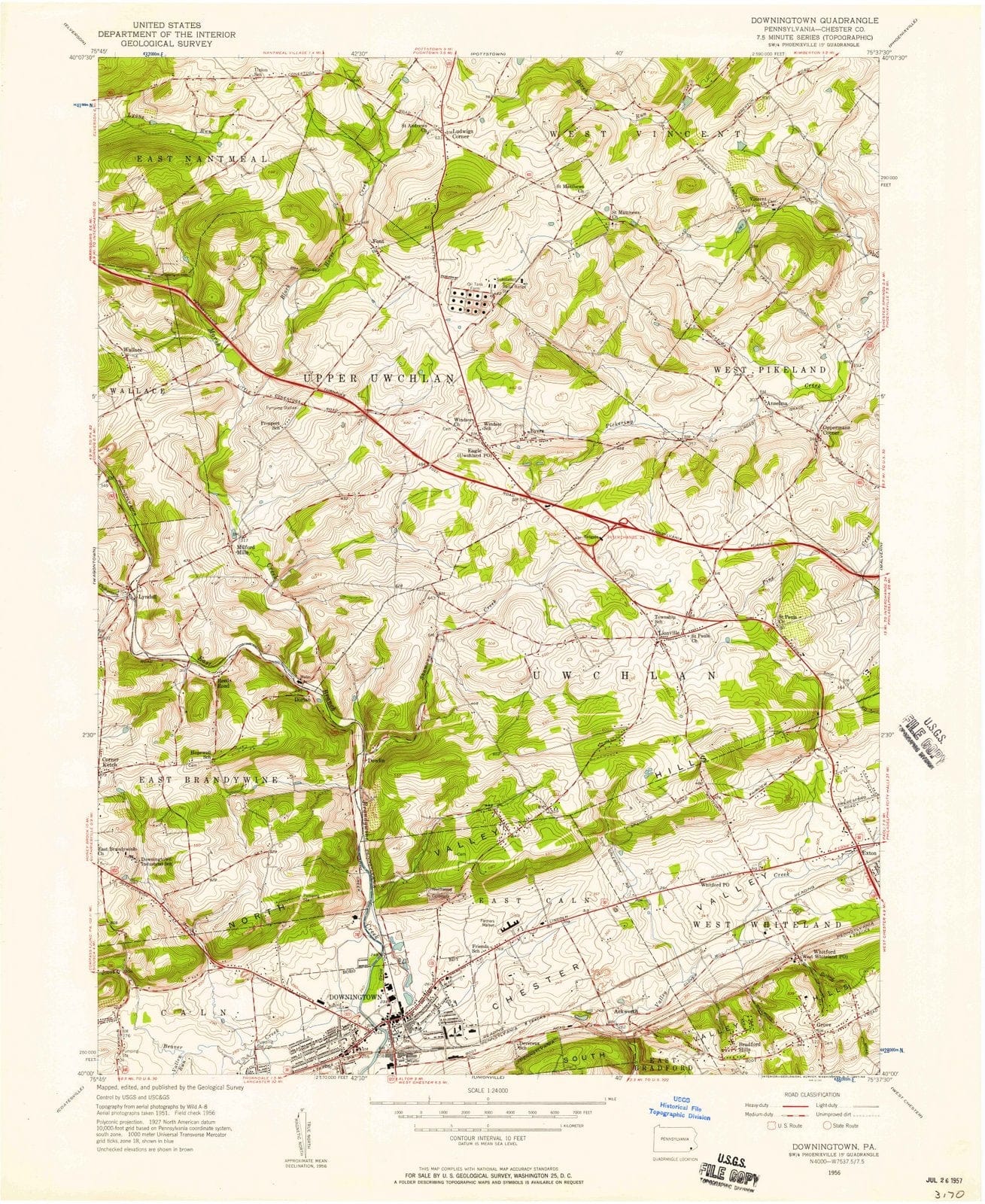 1956 Downingtown, PA - Pennsylvania - USGS Topographic Map