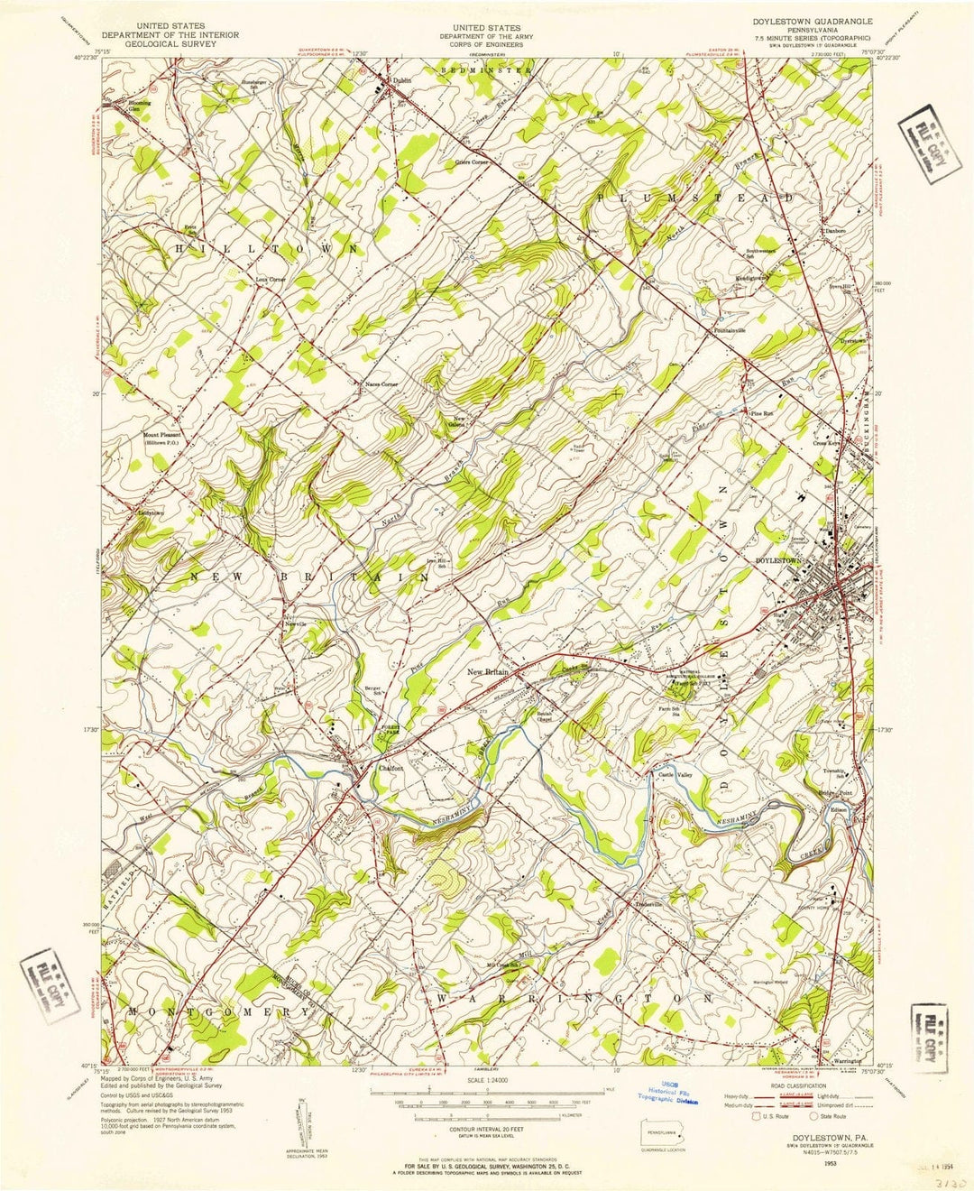 1953 Doylestown, PA - Pennsylvania - USGS Topographic Map