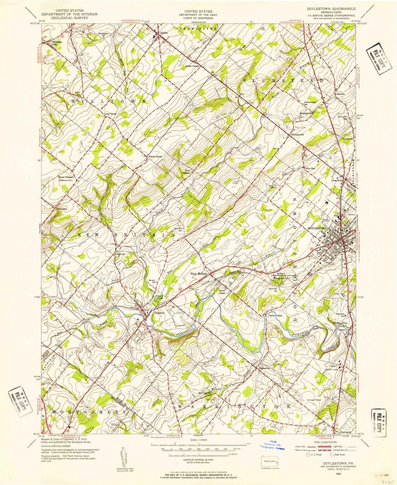 1953 Doylestown, PA - Pennsylvania - USGS Topographic Map