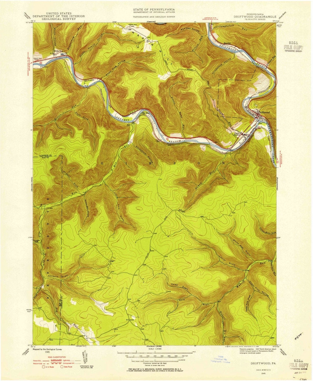 1945 Driftwood, PA - Pennsylvania - USGS Topographic Map