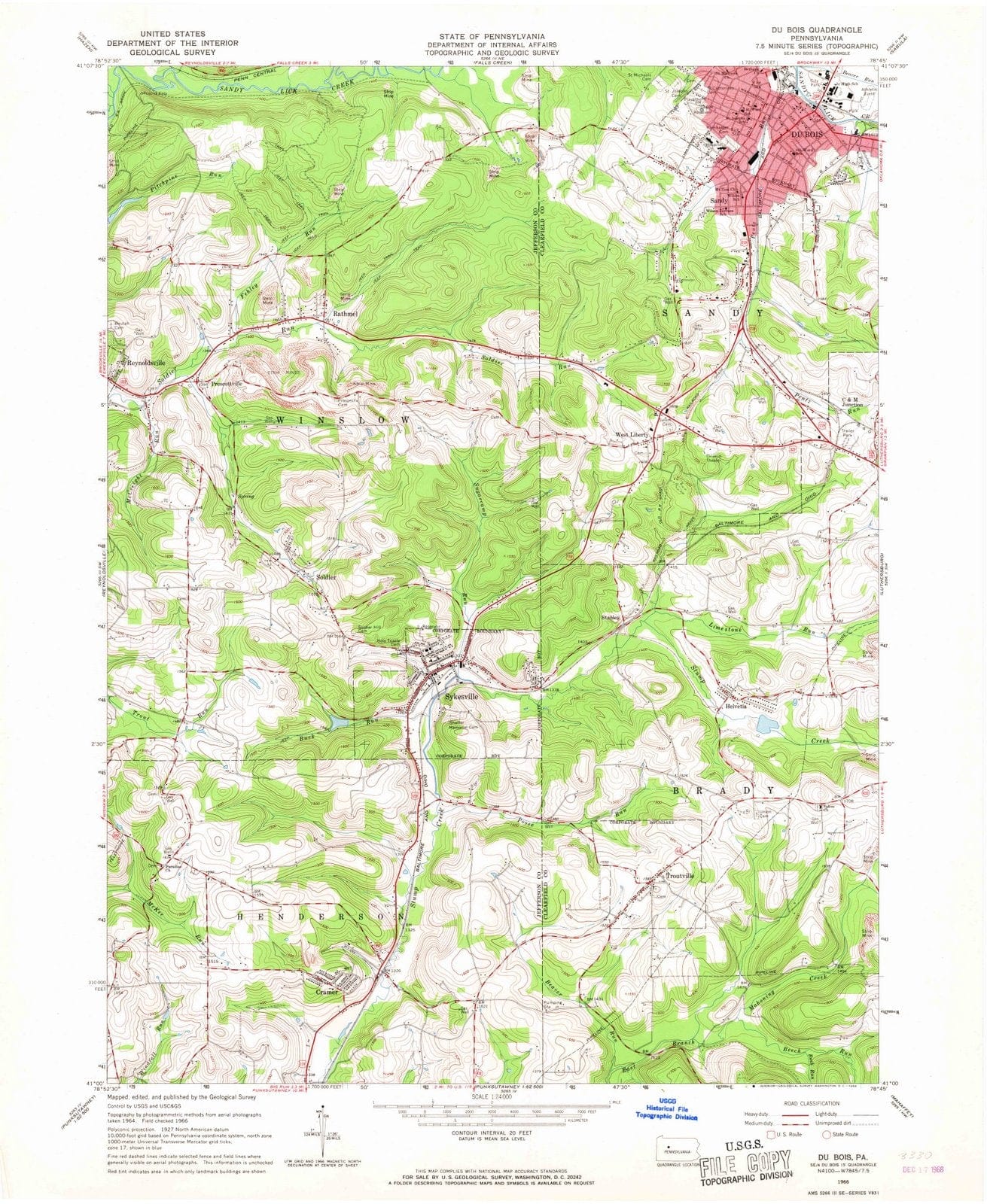 1966 Du Bois, PA - Pennsylvania - USGS Topographic Map