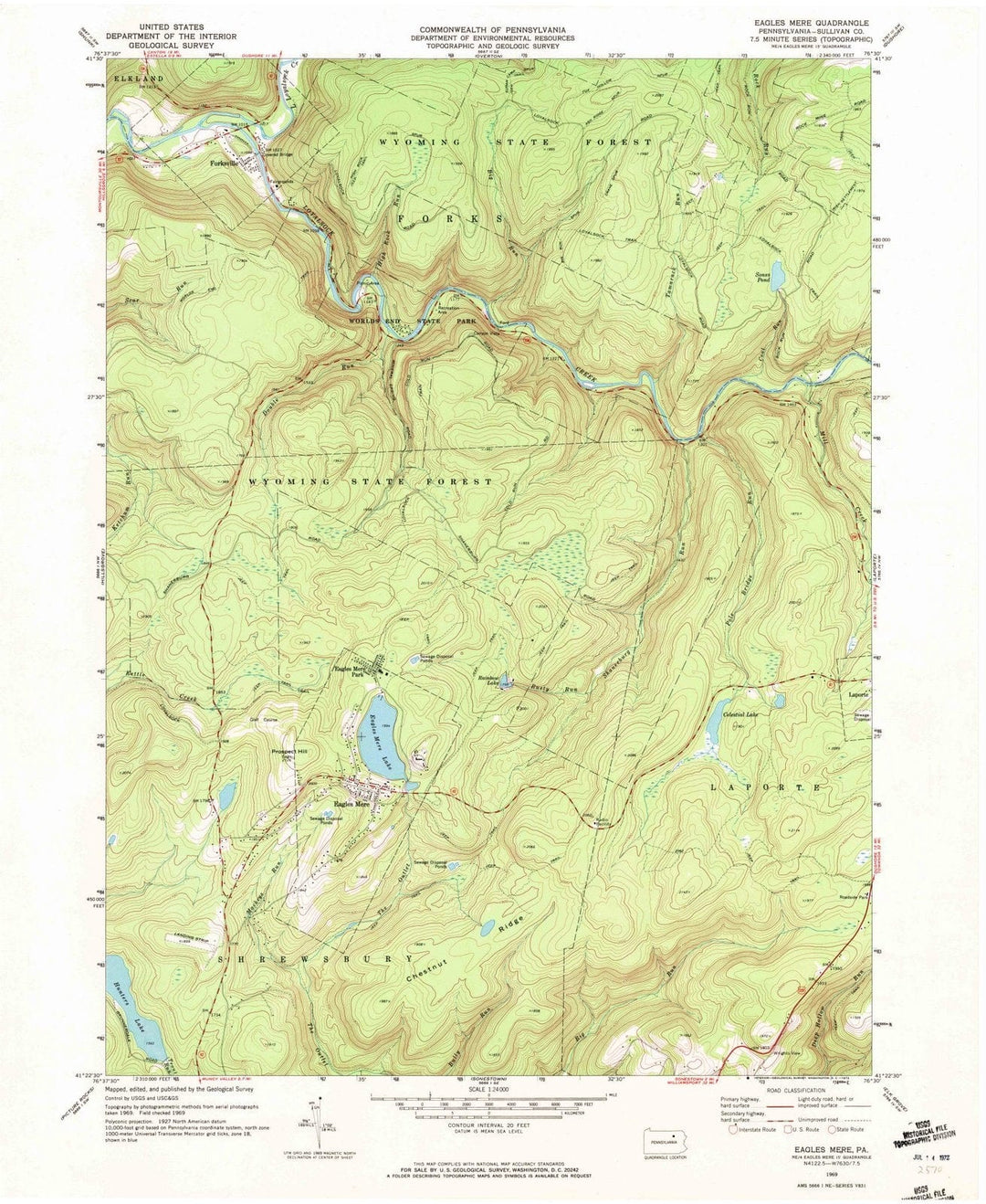 1969 Eagles Mere, PA - Pennsylvania - USGS Topographic Map