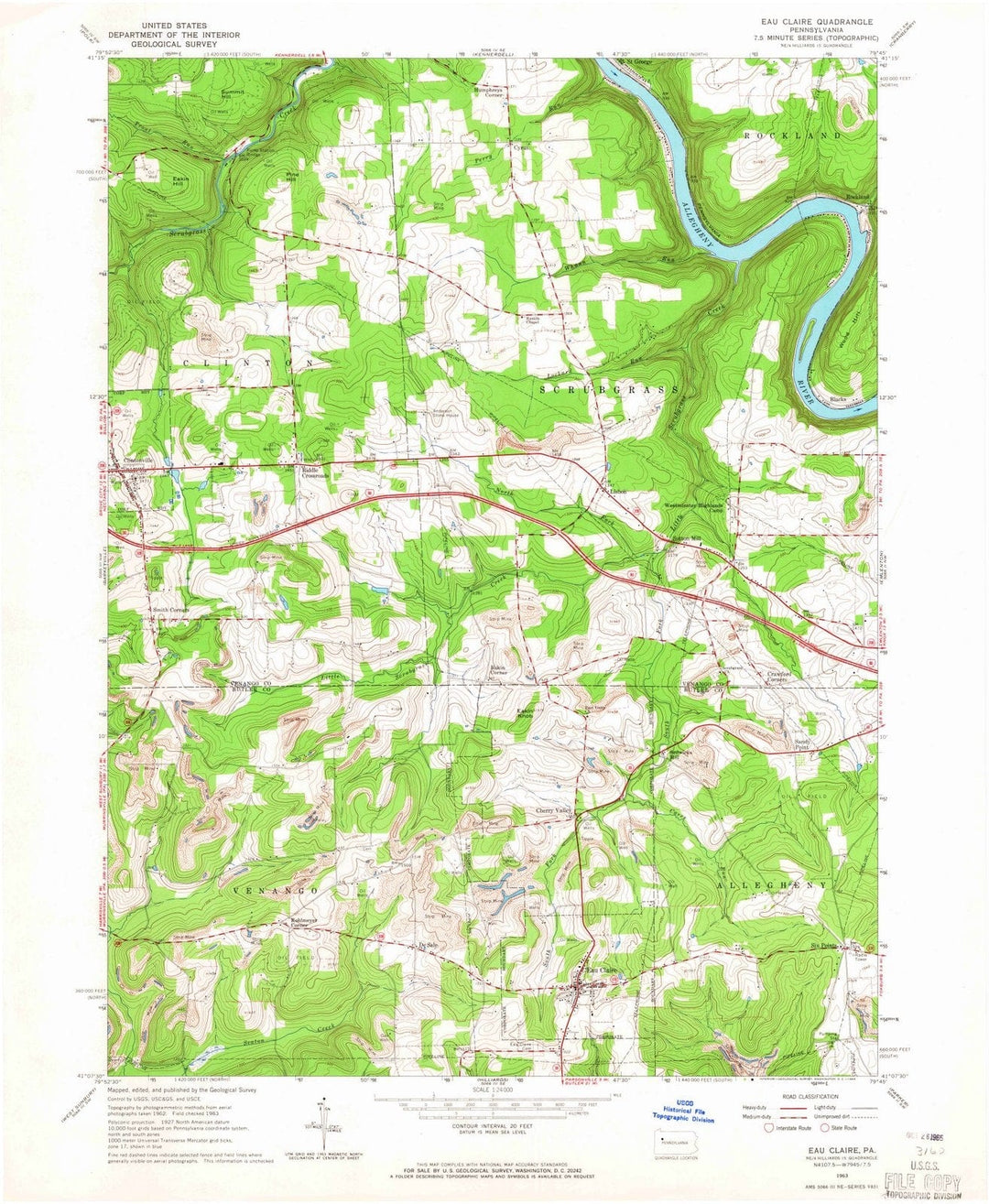 1963 Eau Claire, PA - Pennsylvania - USGS Topographic Map