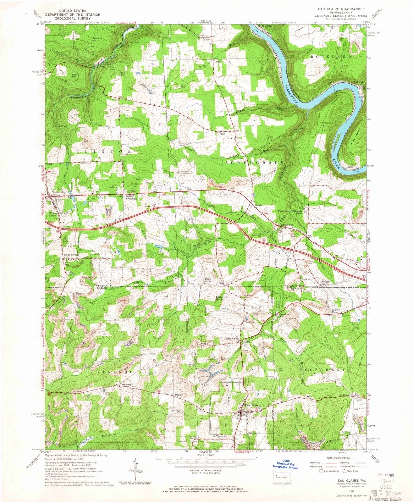 1963 Eau Claire, PA - Pennsylvania - USGS Topographic Map