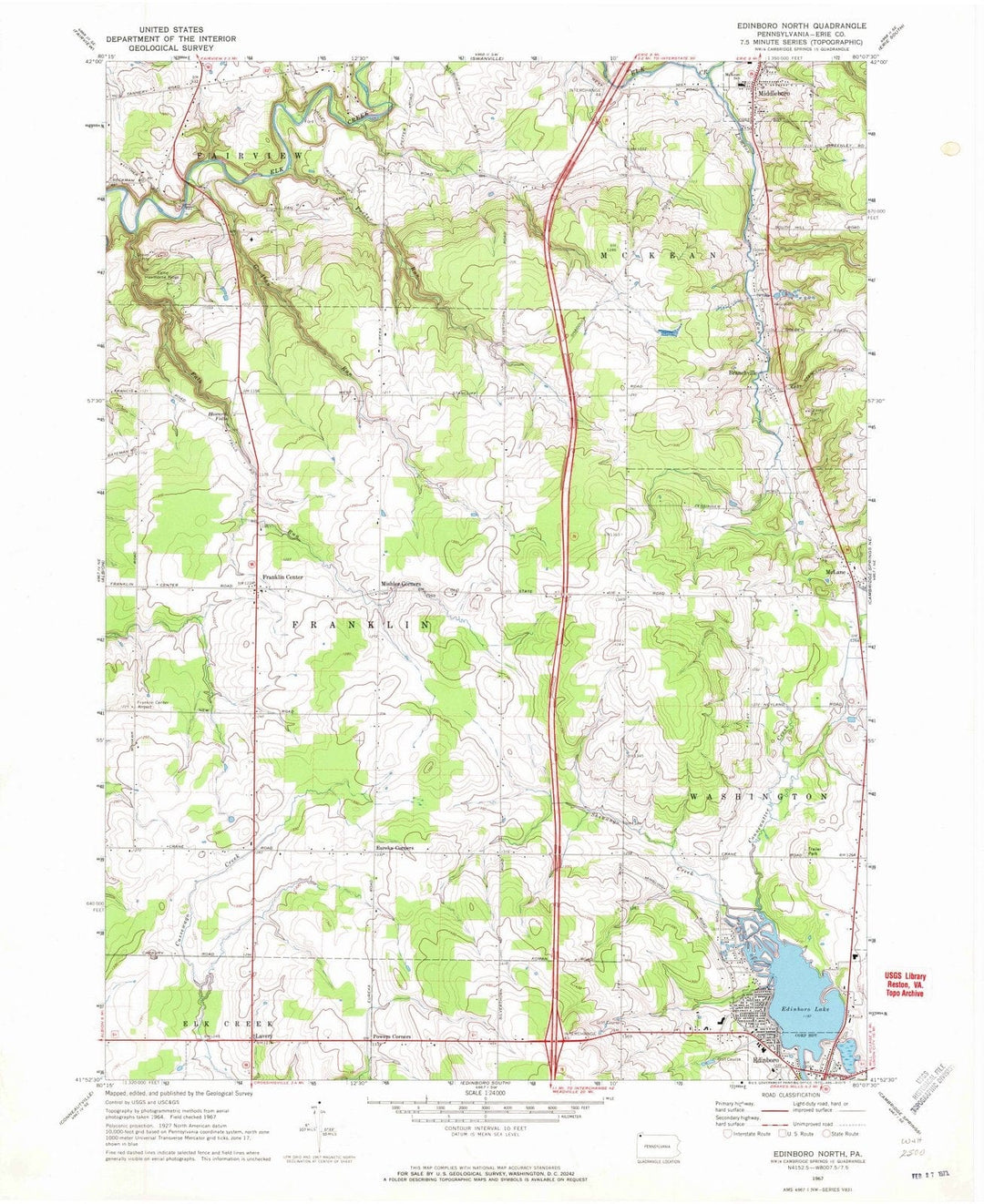 1967 Edinboro North, PA - Pennsylvania - USGS Topographic Map