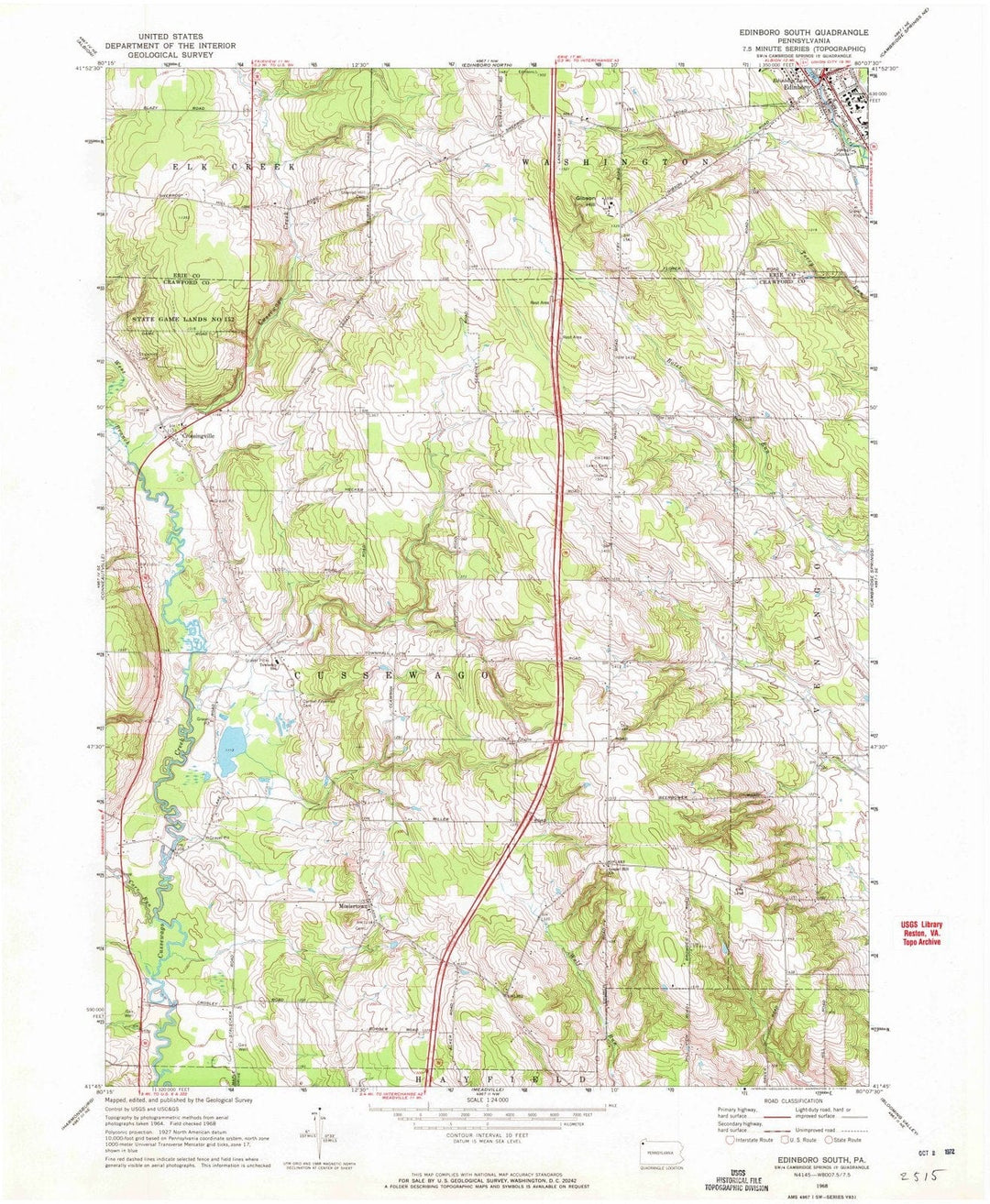 1968 Edinboro South, PA - Pennsylvania - USGS Topographic Map