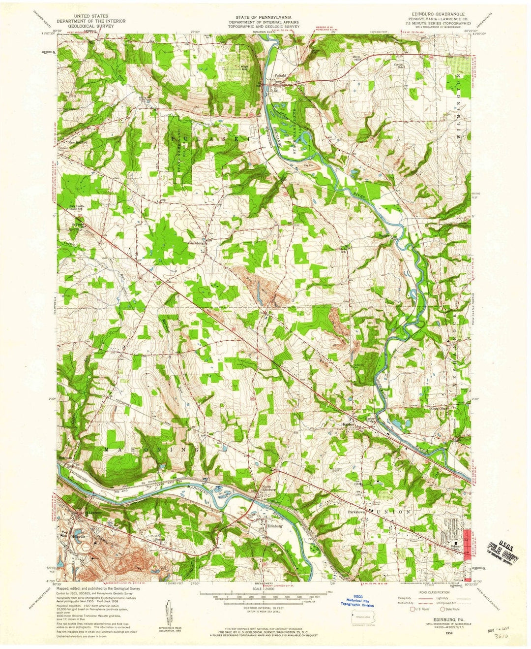 1958 Edinburg, PA - Pennsylvania - USGS Topographic Map