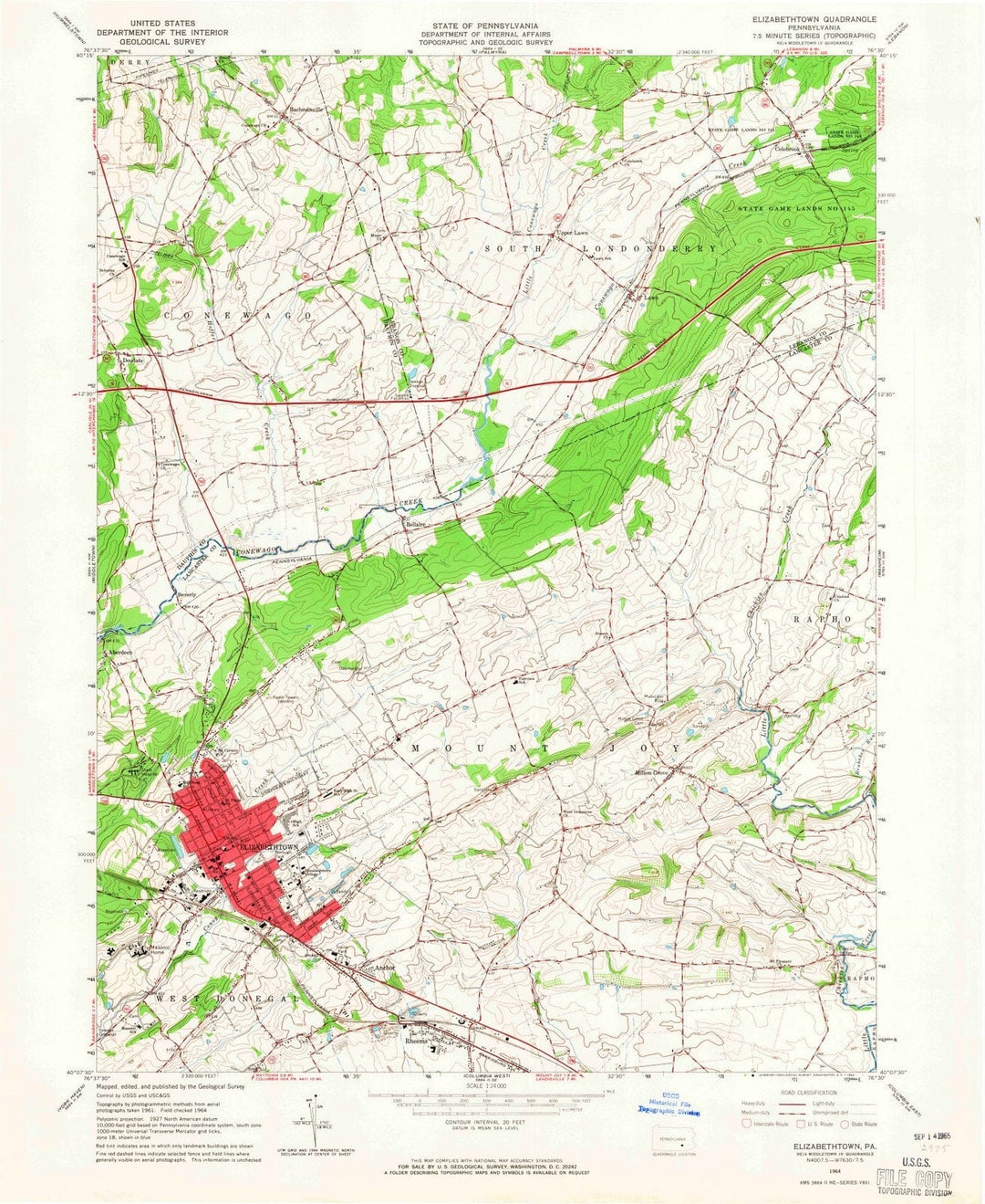 1964 Elizabethtown, PA - Pennsylvania - USGS Topographic Map