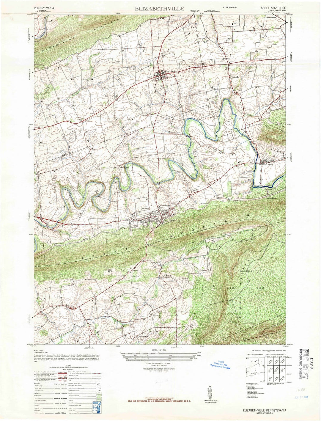 1947 Elizabethville, PA - Pennsylvania - USGS Topographic Map