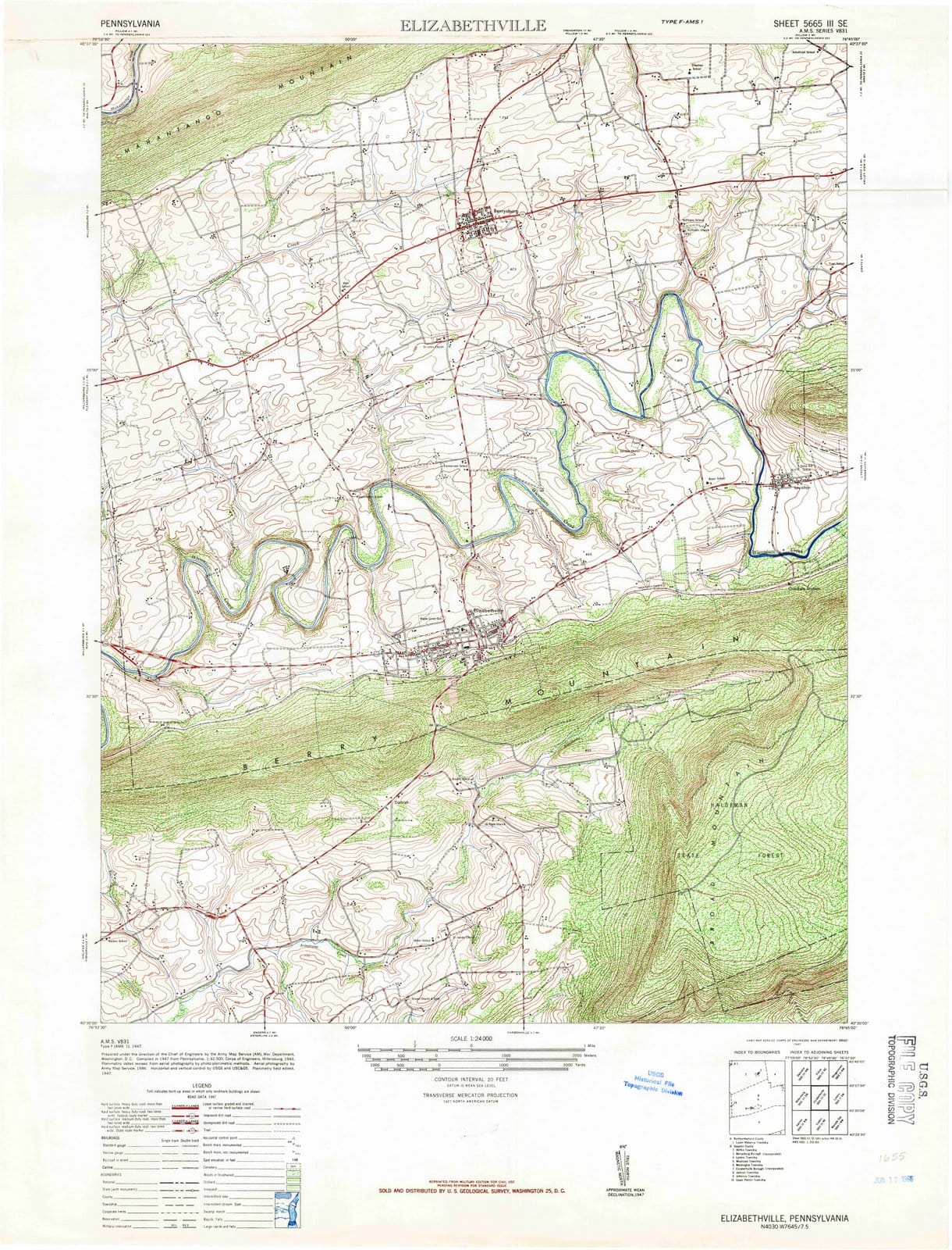 1947 Elizabethville, PA - Pennsylvania - USGS Topographic Map