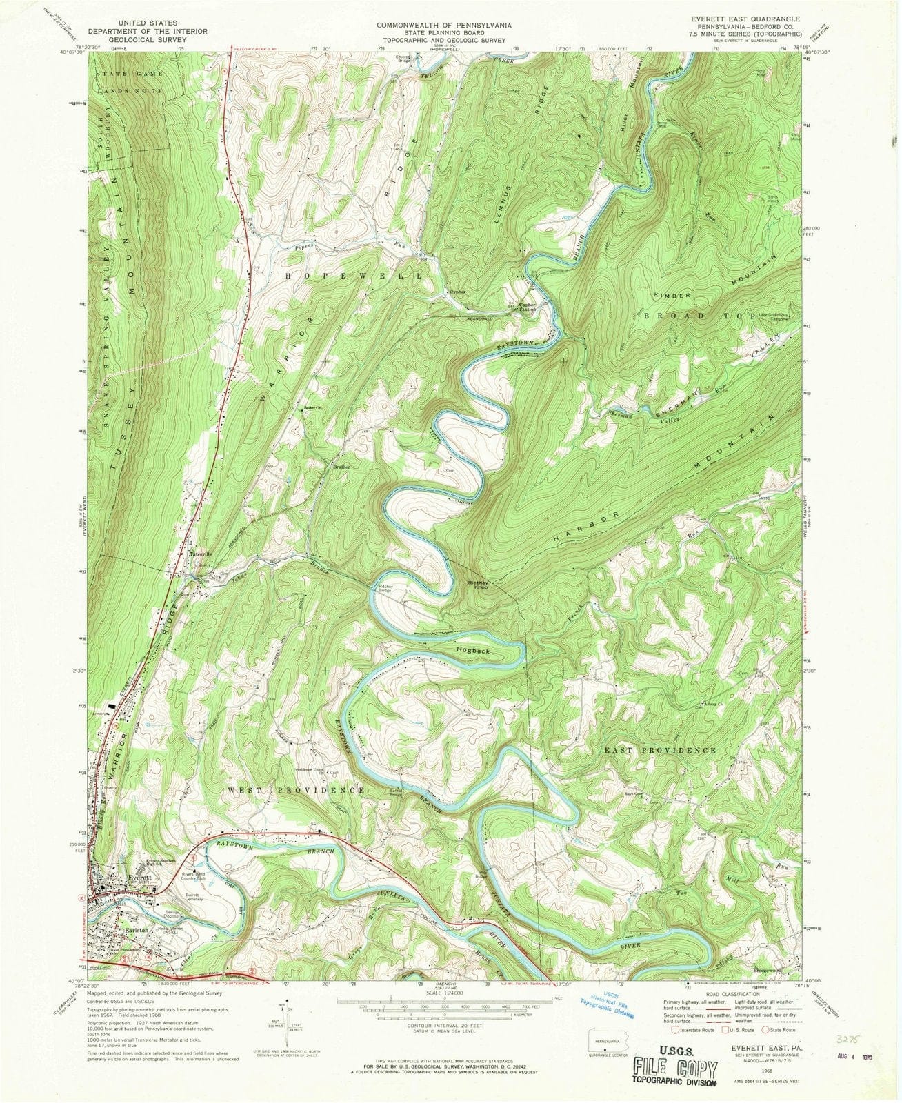 1968 Everett East, PA - Pennsylvania - USGS Topographic Map
