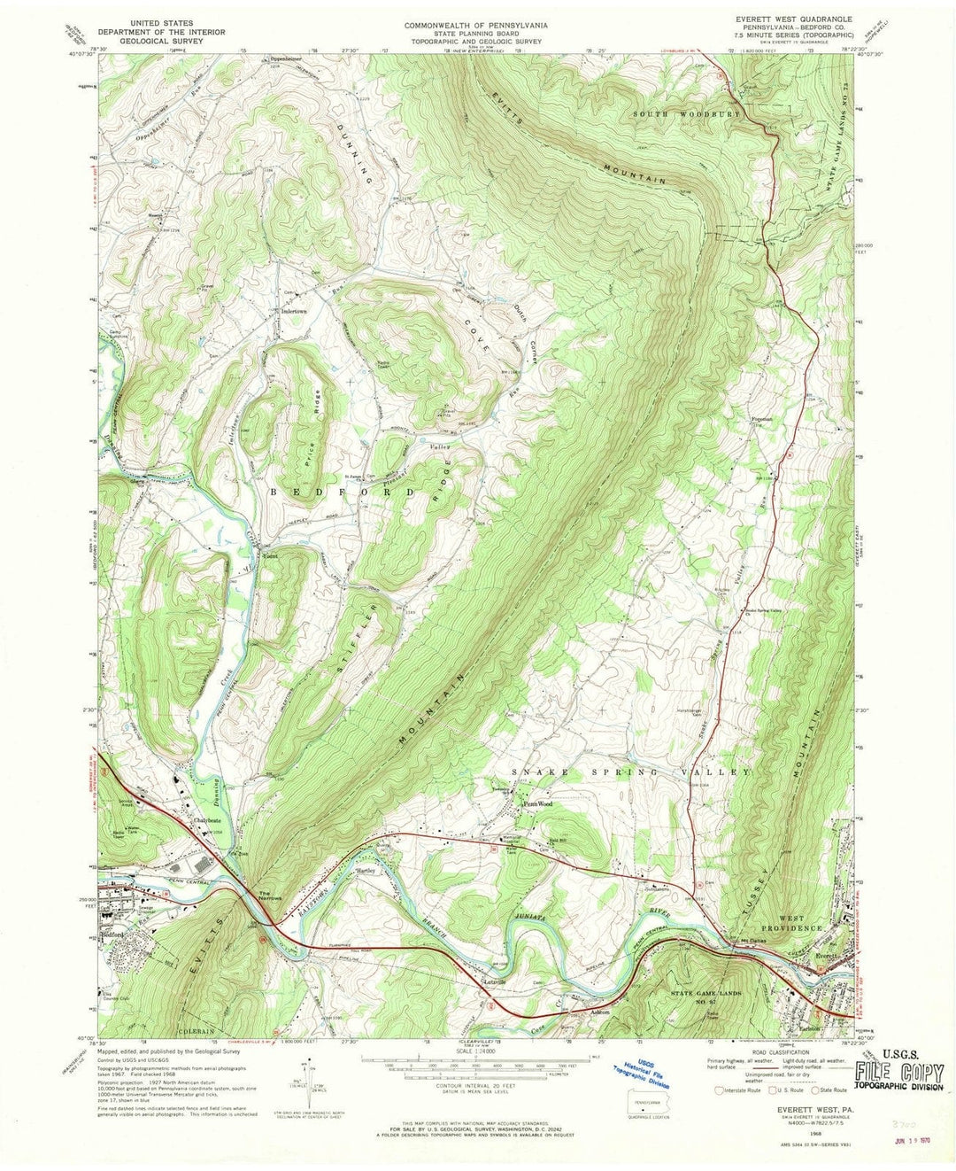 1968 Everett West, PA - Pennsylvania - USGS Topographic Map