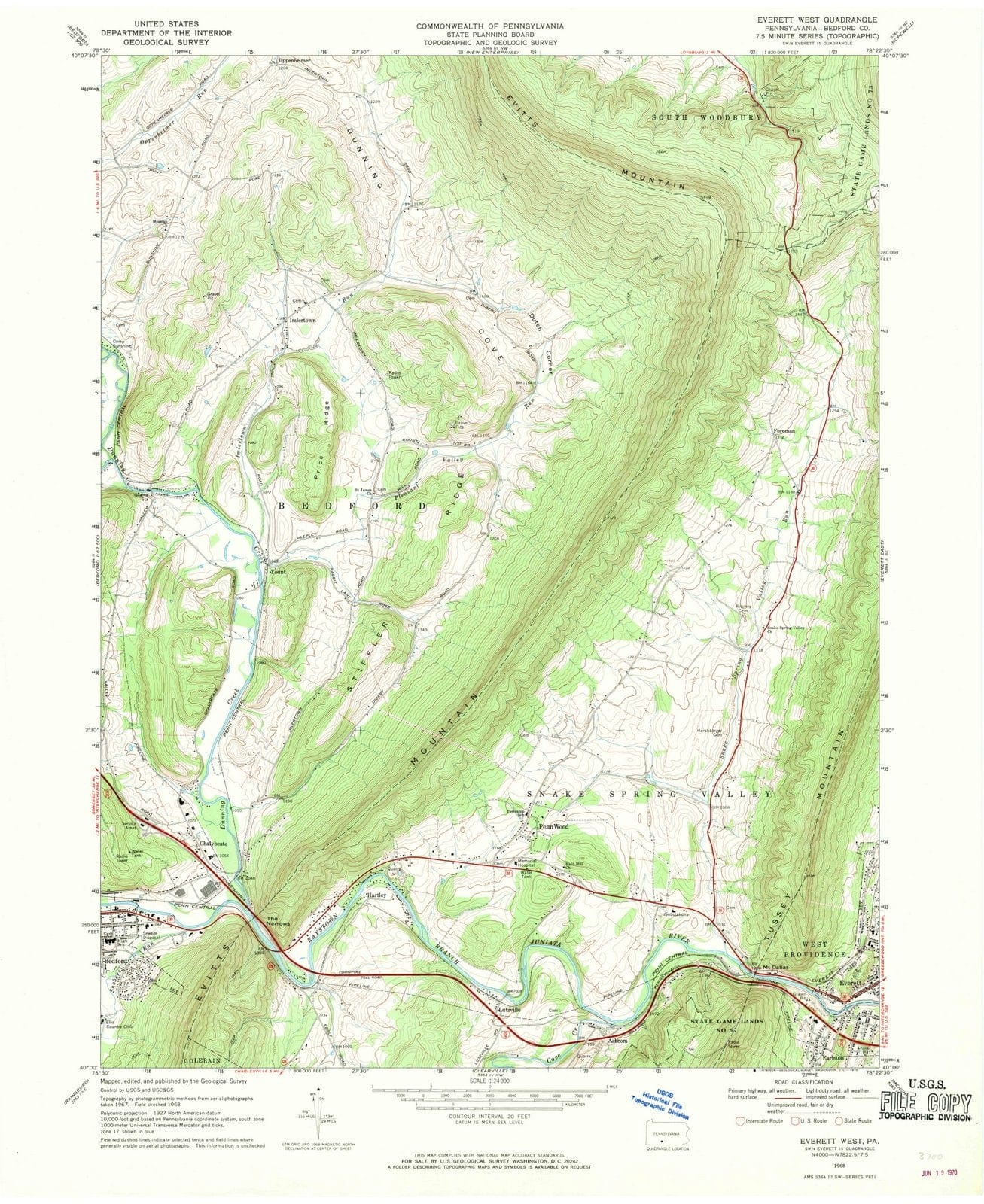 1968 Everett West, PA - Pennsylvania - USGS Topographic Map