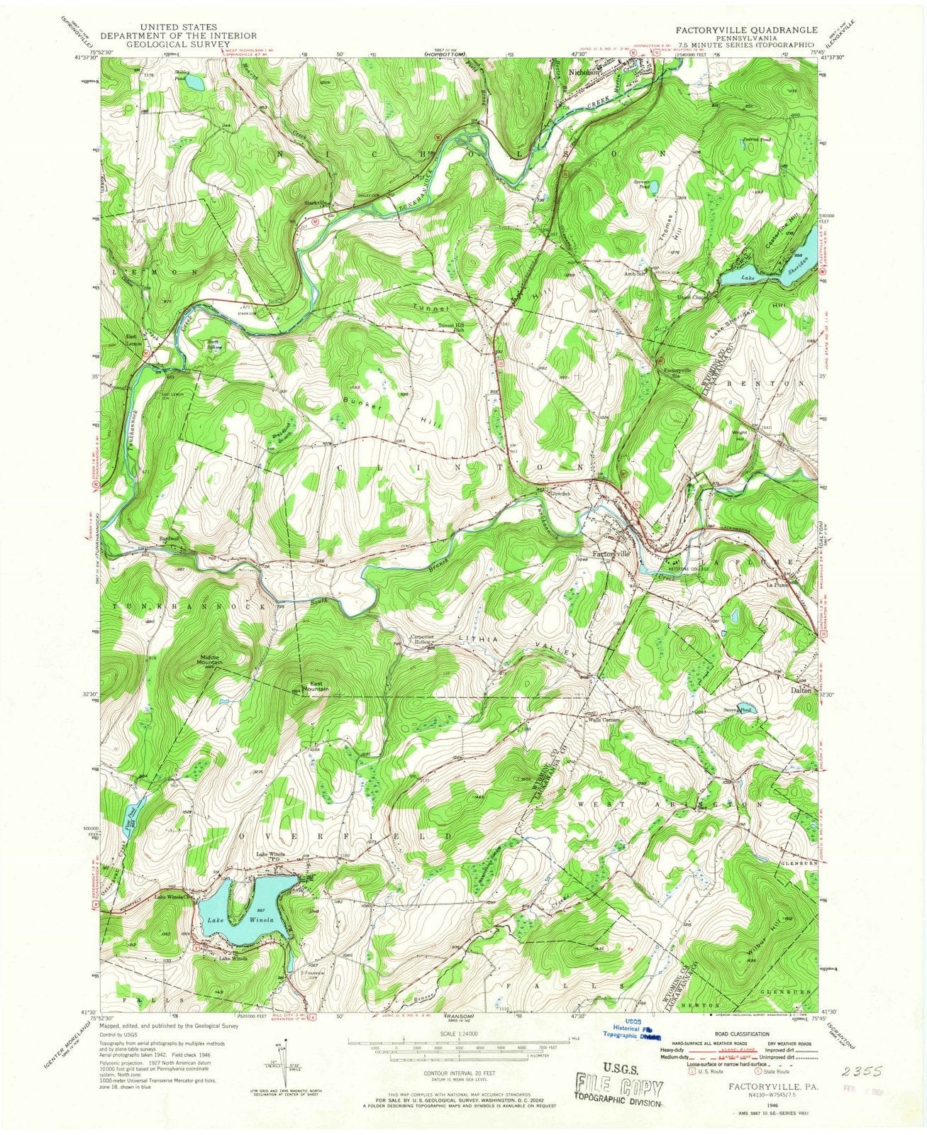 1946 Factoryville, PA - Pennsylvania - USGS Topographic Map