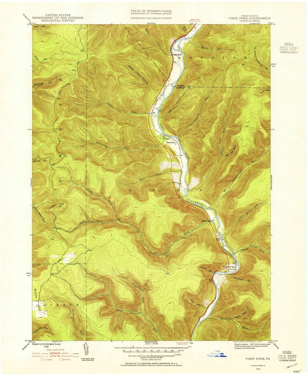1945 First Fork, PA - Pennsylvania - USGS Topographic Map