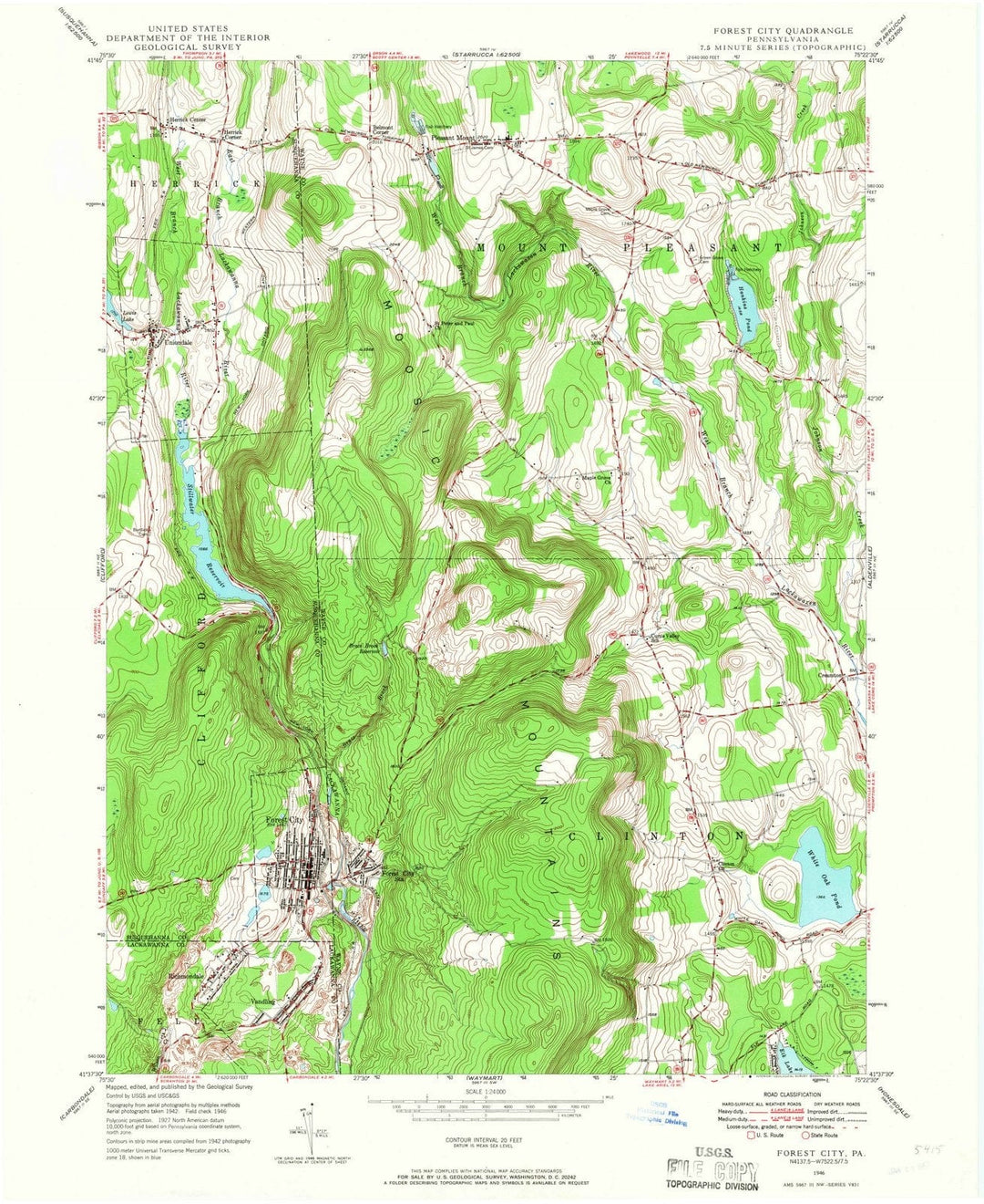 1946 Forest City, PA - Pennsylvania - USGS Topographic Map