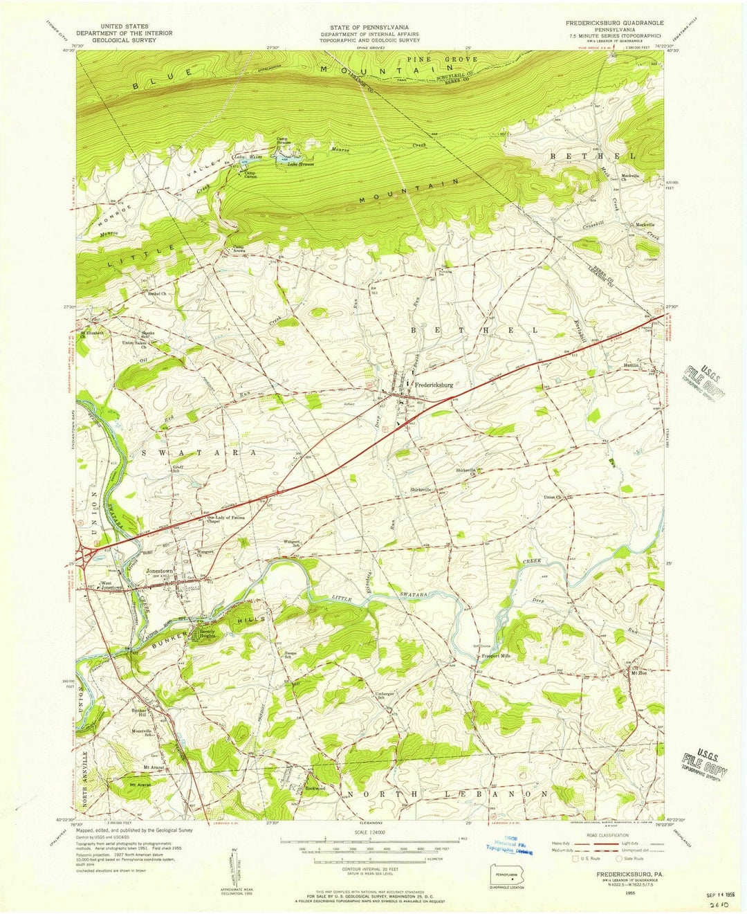 1955 Fredericksburg, PA - Pennsylvania - USGS Topographic Map