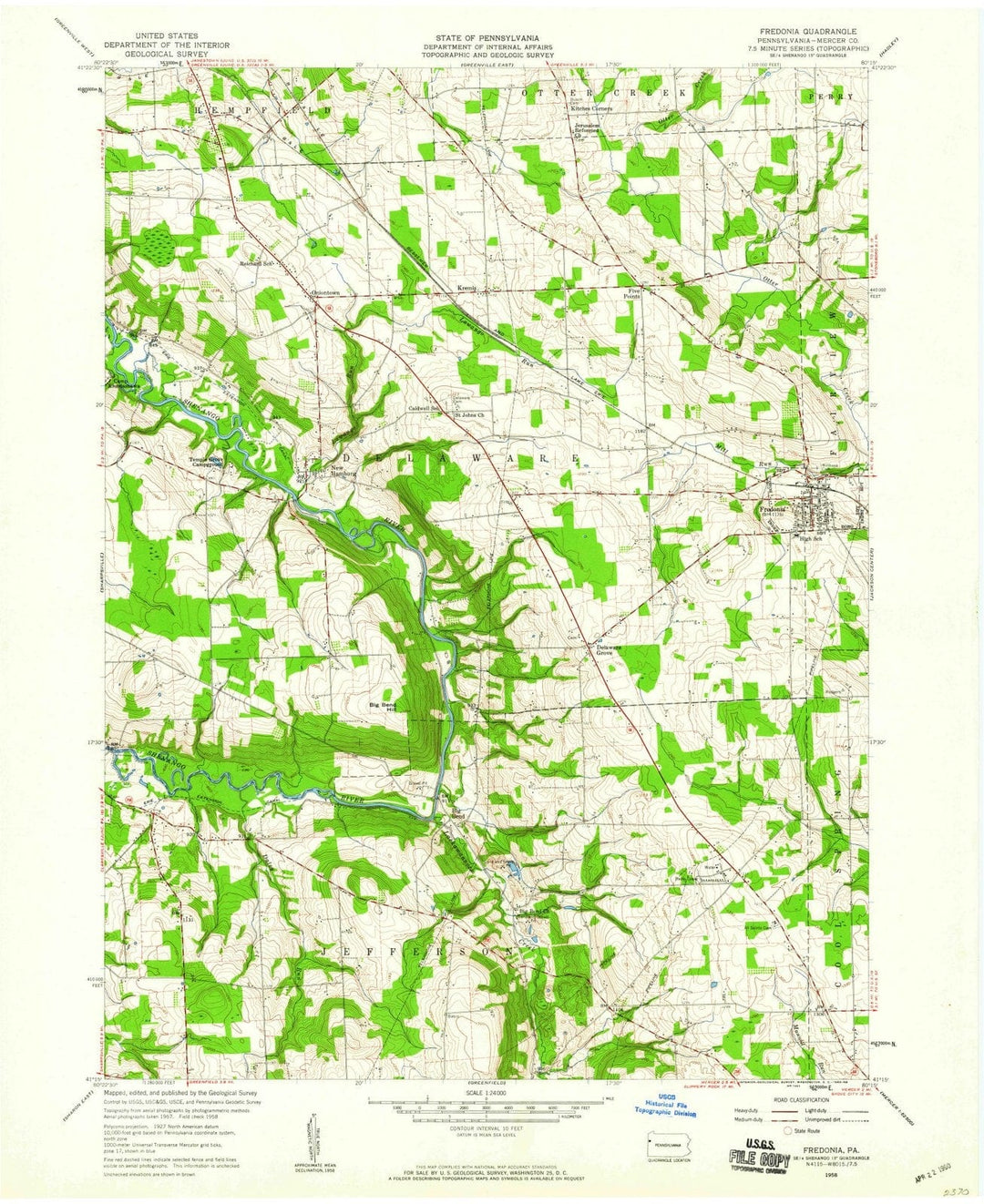 1958 Fredonia, PA - Pennsylvania - USGS Topographic Map