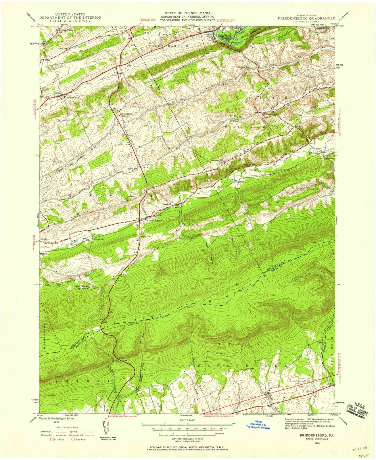 1945 Friedensburg, PA - Pennsylvania - USGS Topographic Map