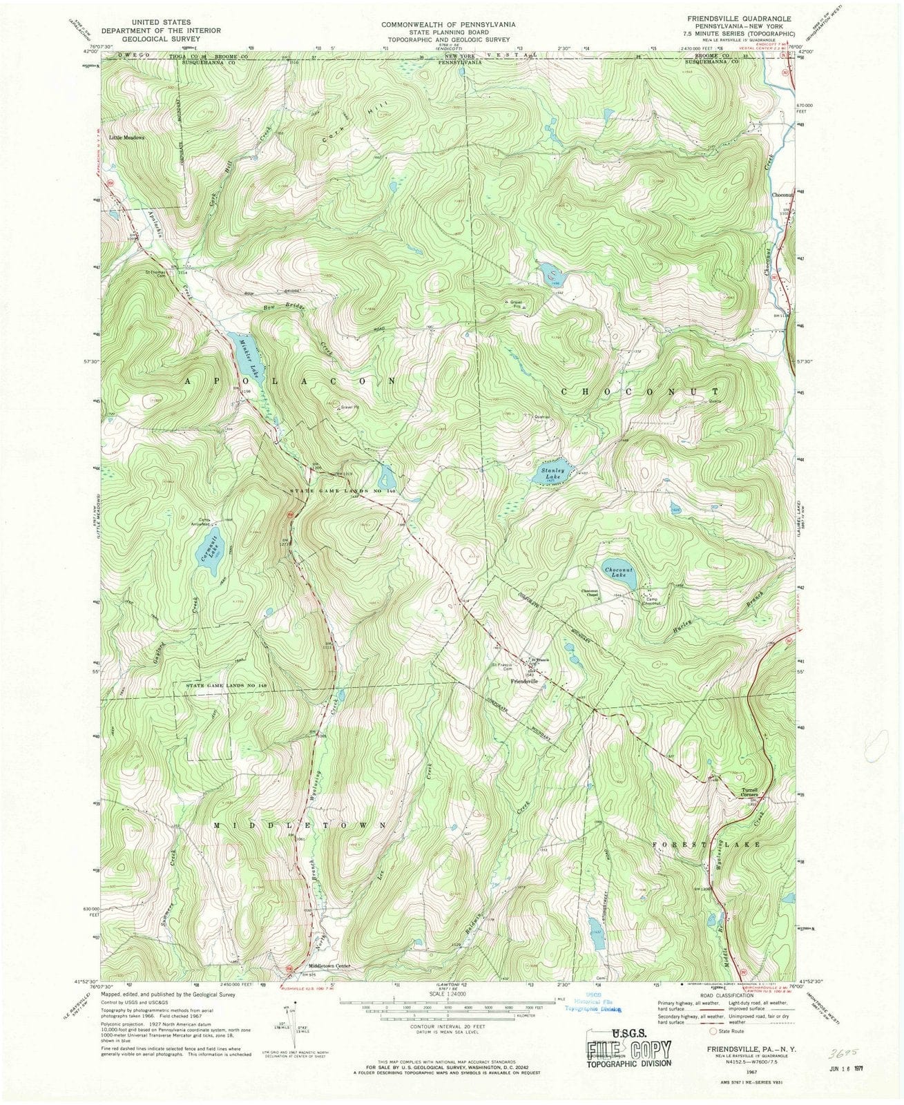 1967 Friendsville, PA - Pennsylvania - USGS Topographic Map