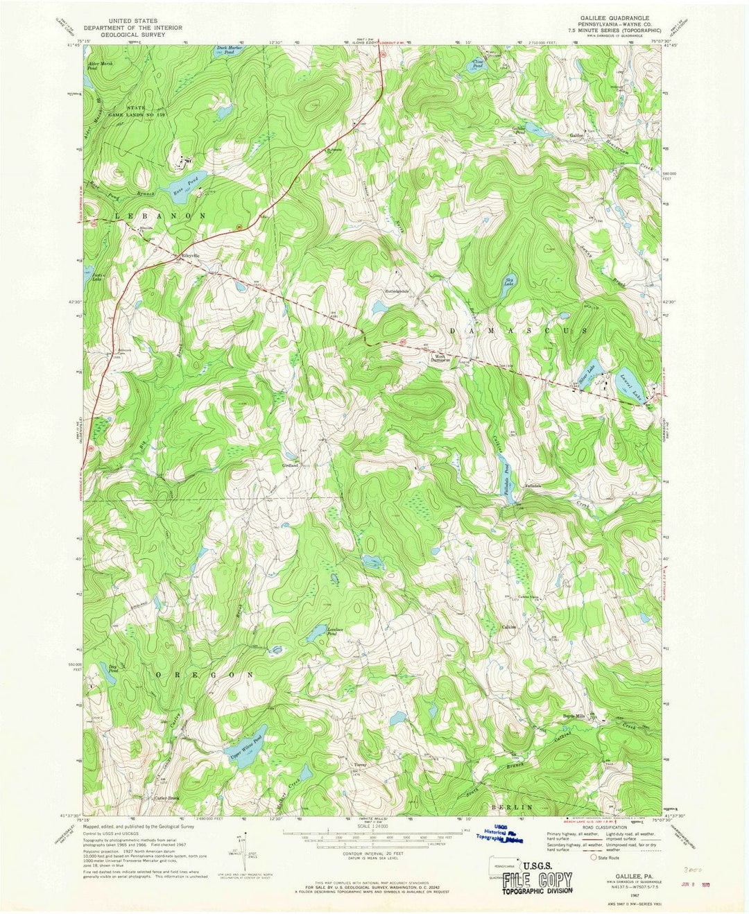 1967 Galilee, PA - Pennsylvania - USGS Topographic Map
