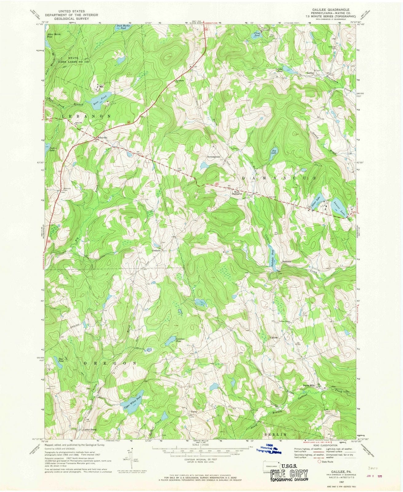 1967 Galilee, PA - Pennsylvania - USGS Topographic Map