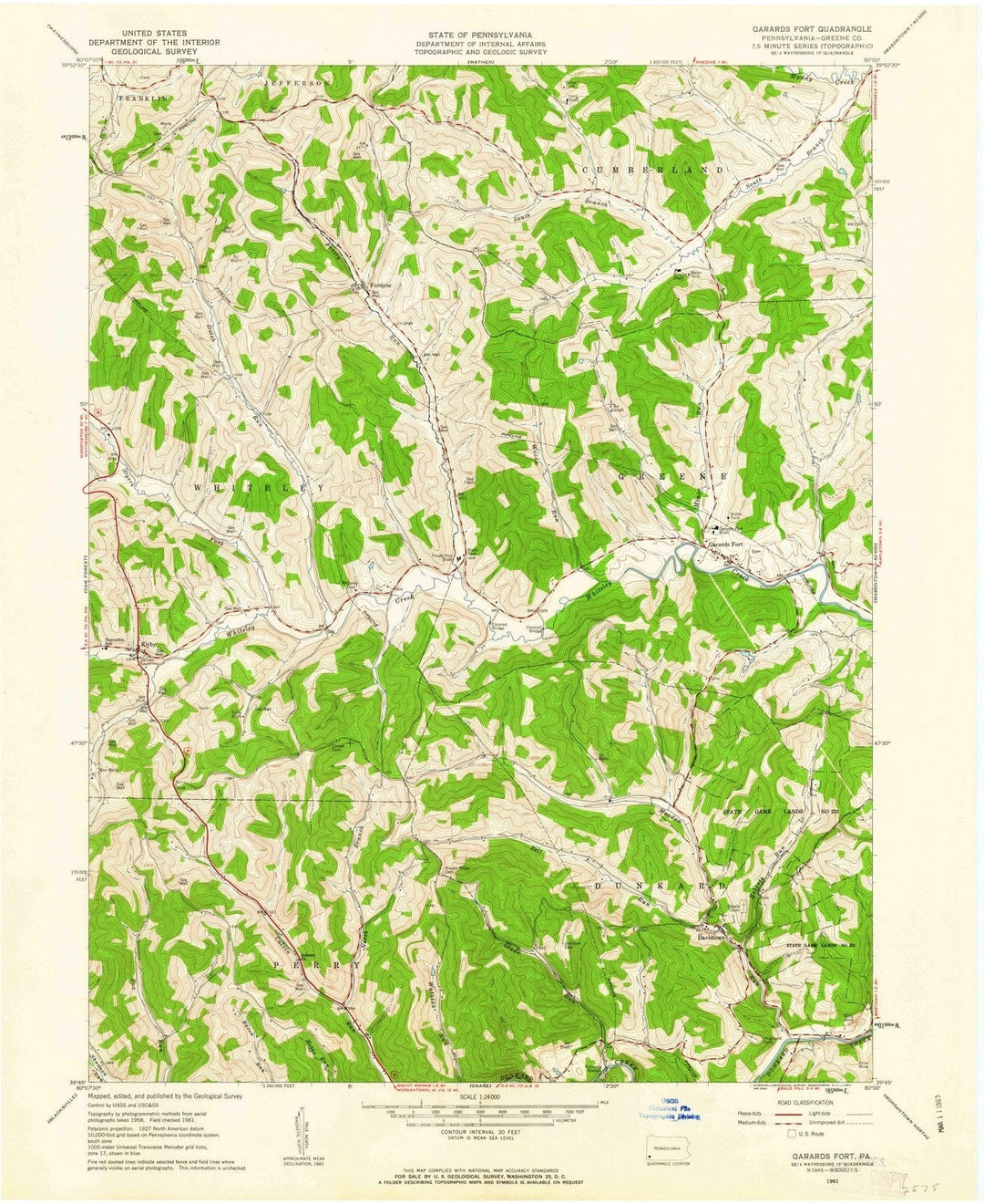 1961 Garards Fort, PA - Pennsylvania - USGS Topographic Map