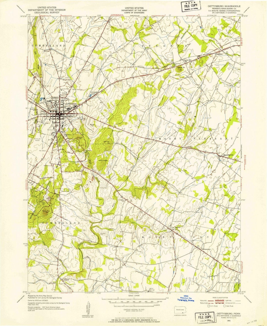 1951 Gettysburg, PA - Pennsylvania - USGS Topographic Map