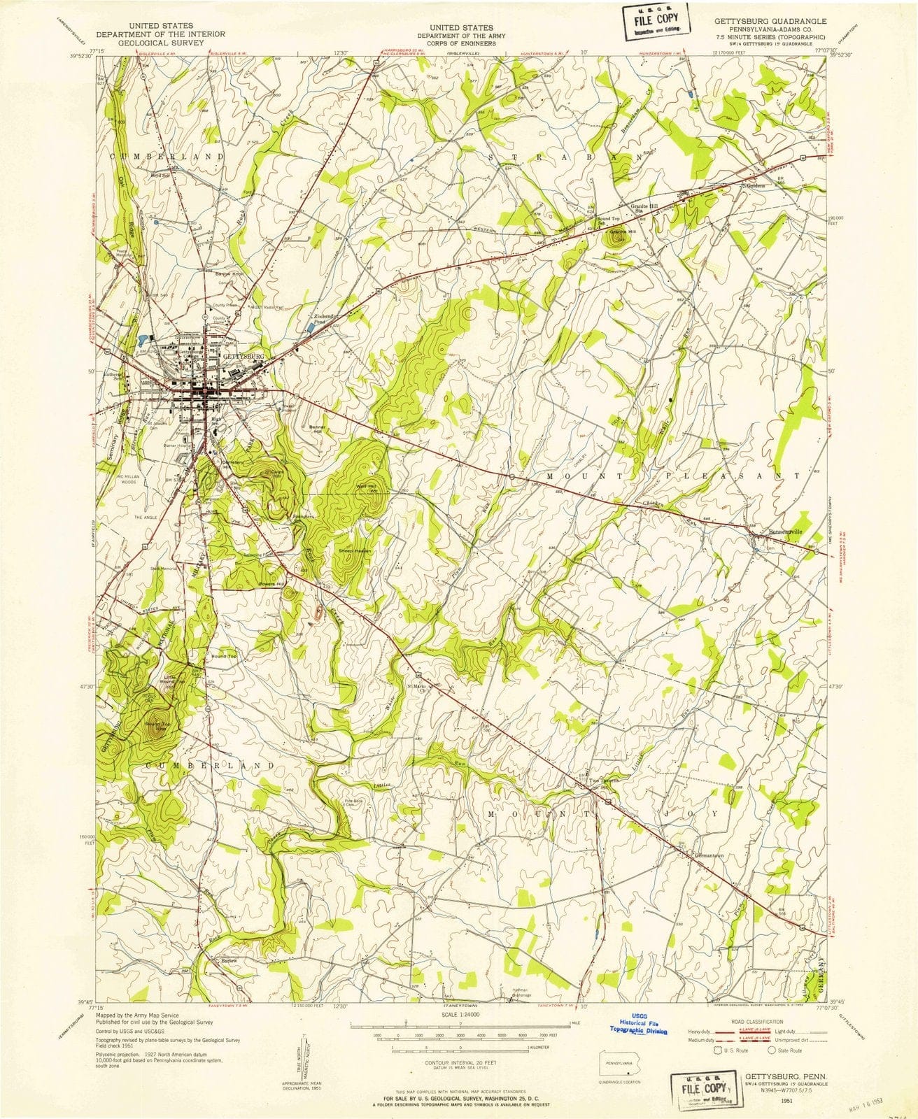 1951 Gettysburg, PA - Pennsylvania - USGS Topographic Map