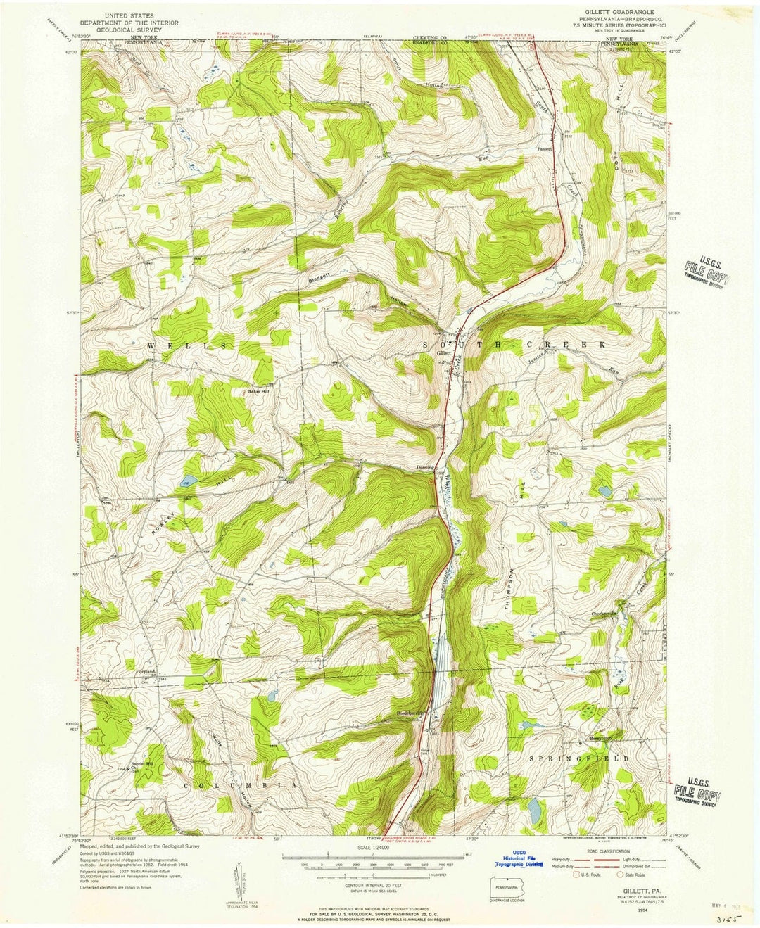 1954 Gillett, PA - Pennsylvania - USGS Topographic Map